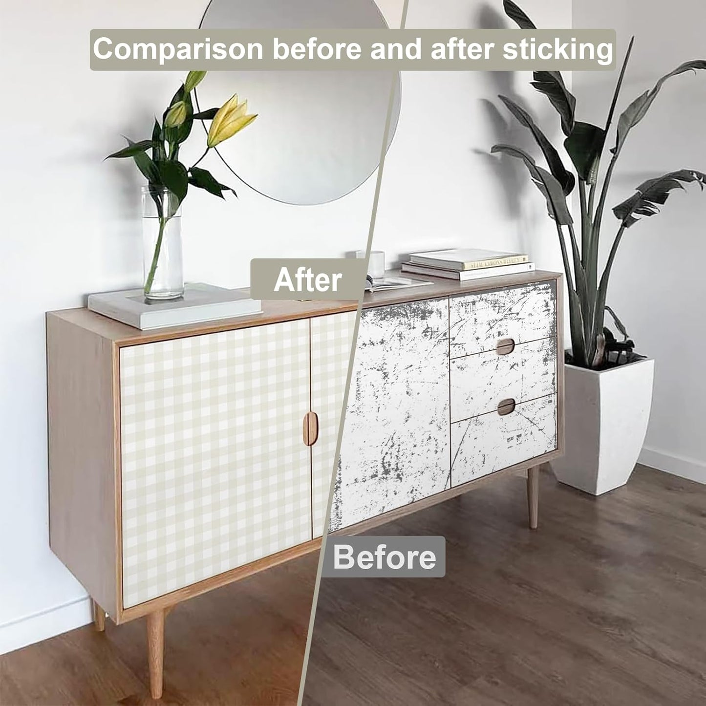 Plaid Peel and Stick Wallpaper Boho Plaid Contact Paper for Cabinets 17.3inW / Neutral / 17.7 x 197