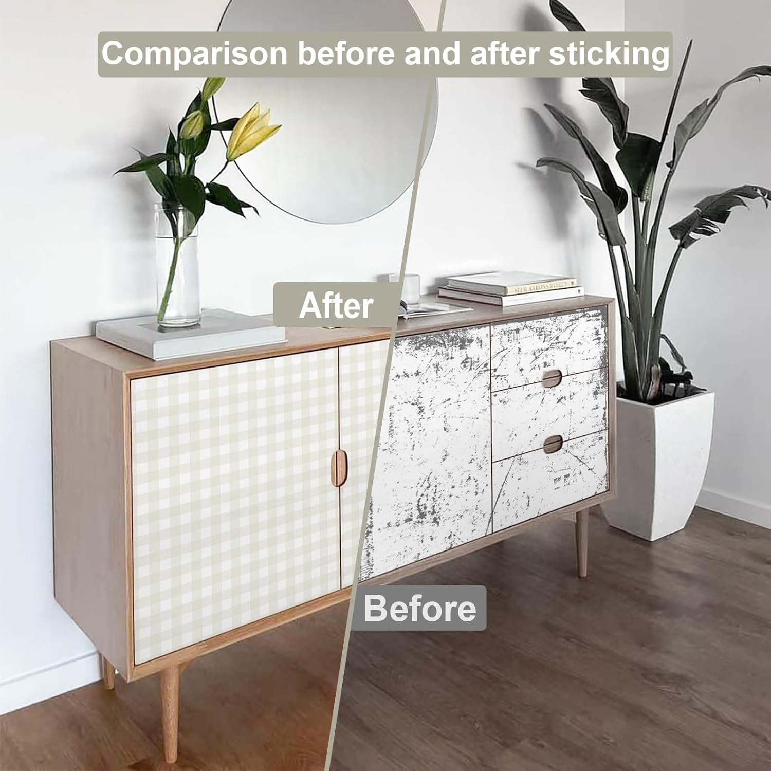 Plaid Peel and Stick Wallpaper Boho Plaid Contact Paper for Cabinets 17.3inW / Neutral / 17.7 x 197