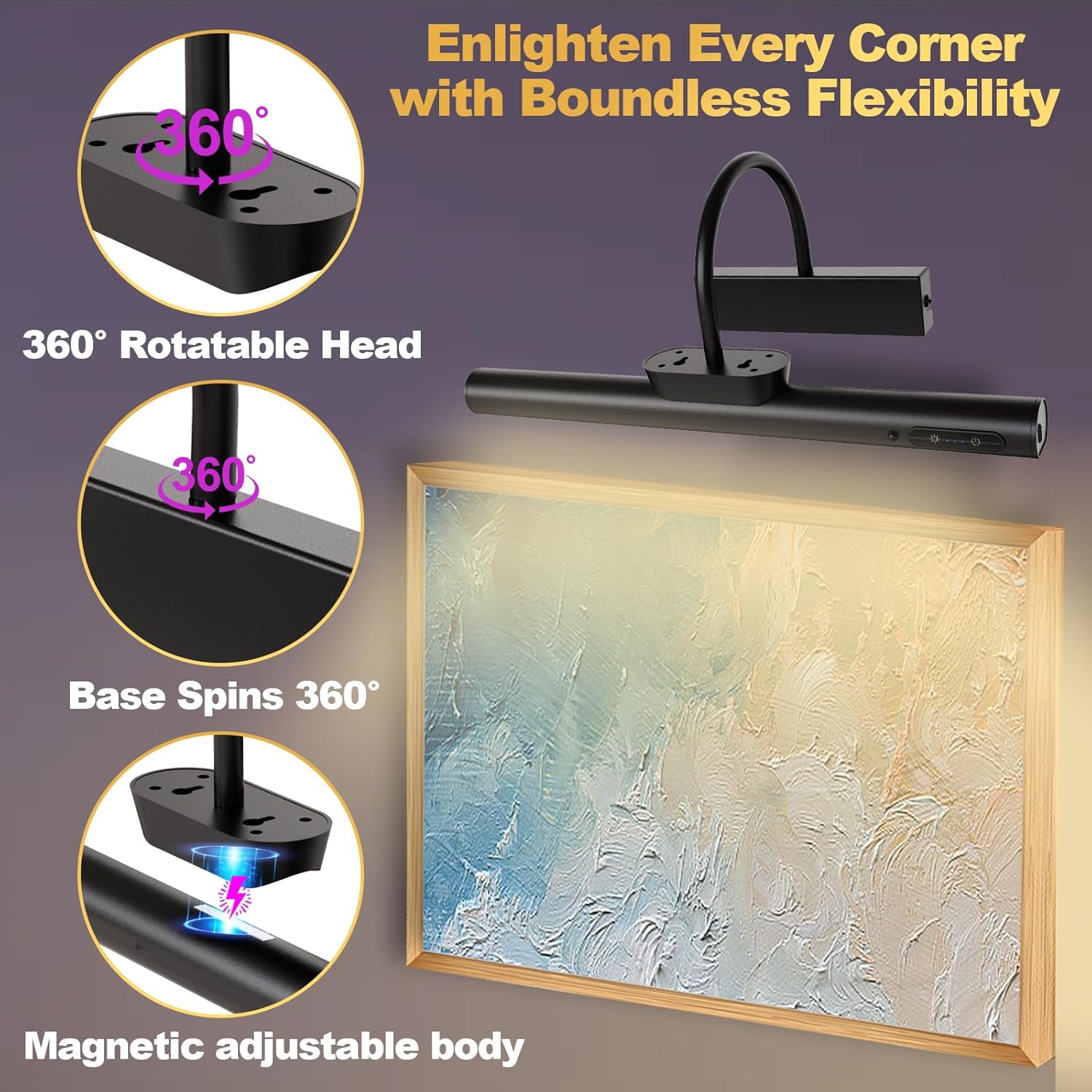 Dimmable Cordless Picture Light with Controller and Timer, Rechargeable Battery Wall Sconce for Wall Pictures, Gallery