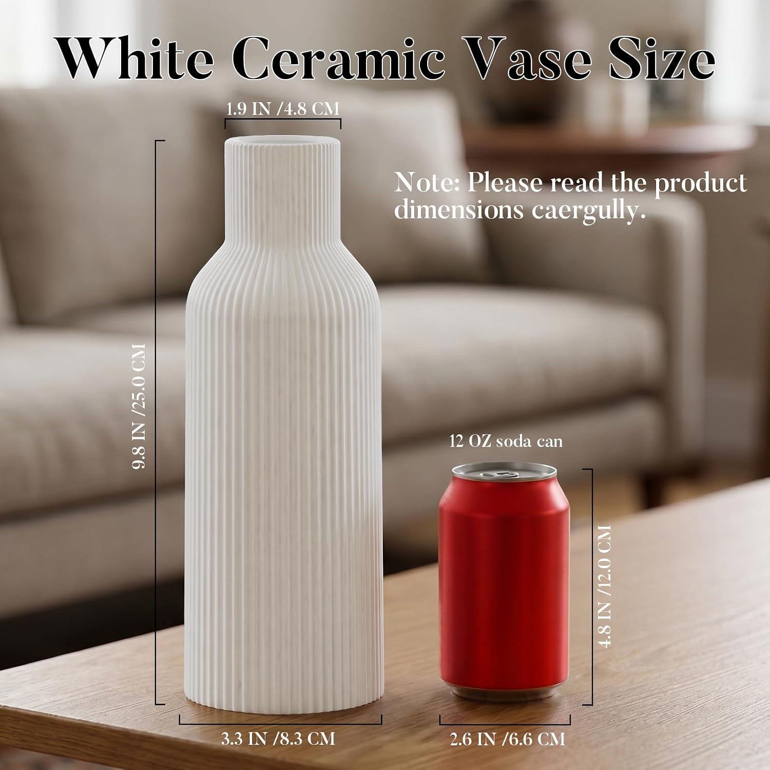 Tall Ceramic Vase / 1-piece-set / Large White