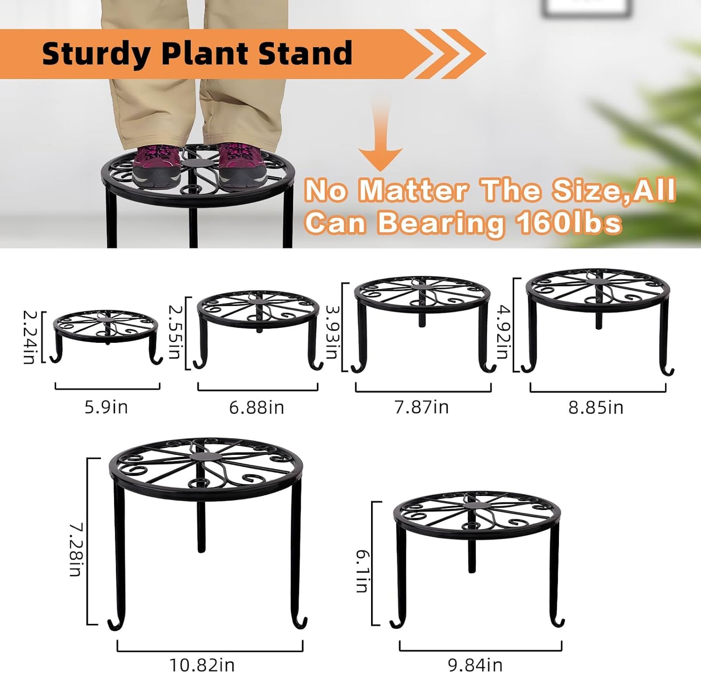 6-Pack Metal Plant Stand,Heavy Duty Flower Pot Stands for Multiple Plant,Outdoor Anti-Rust Plant Pot Shelf, Round Plant