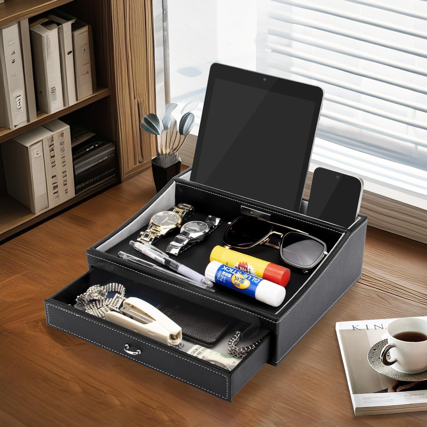 Baoyun Gifts for Dad Mens Nightstand Organizer, Jewelry Box for Men, Mens Dresser Organizer Countertop, Large Capacity