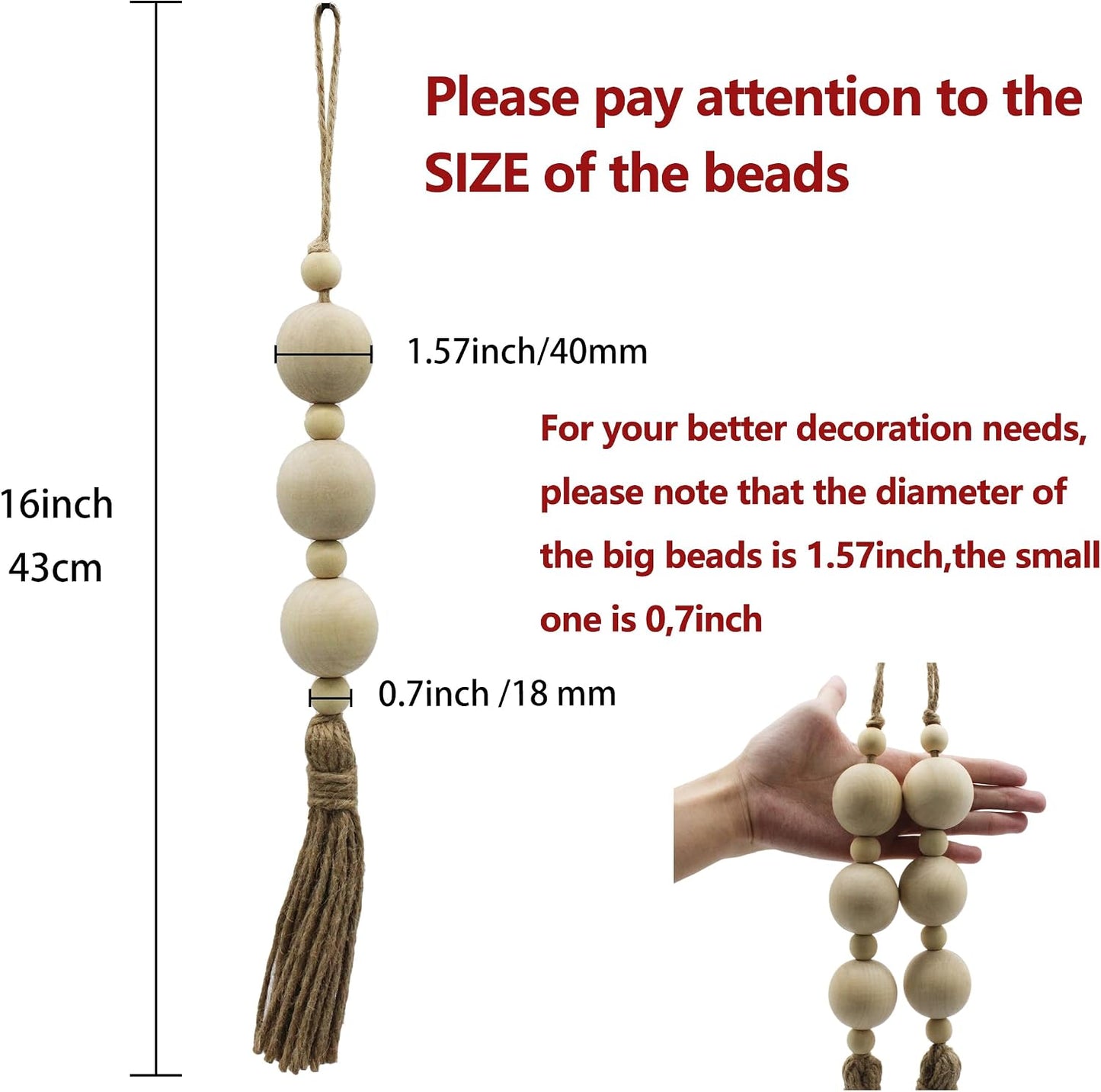 Farmhouse Decor Wooden Bead / Natural-style-2 / Set of 2