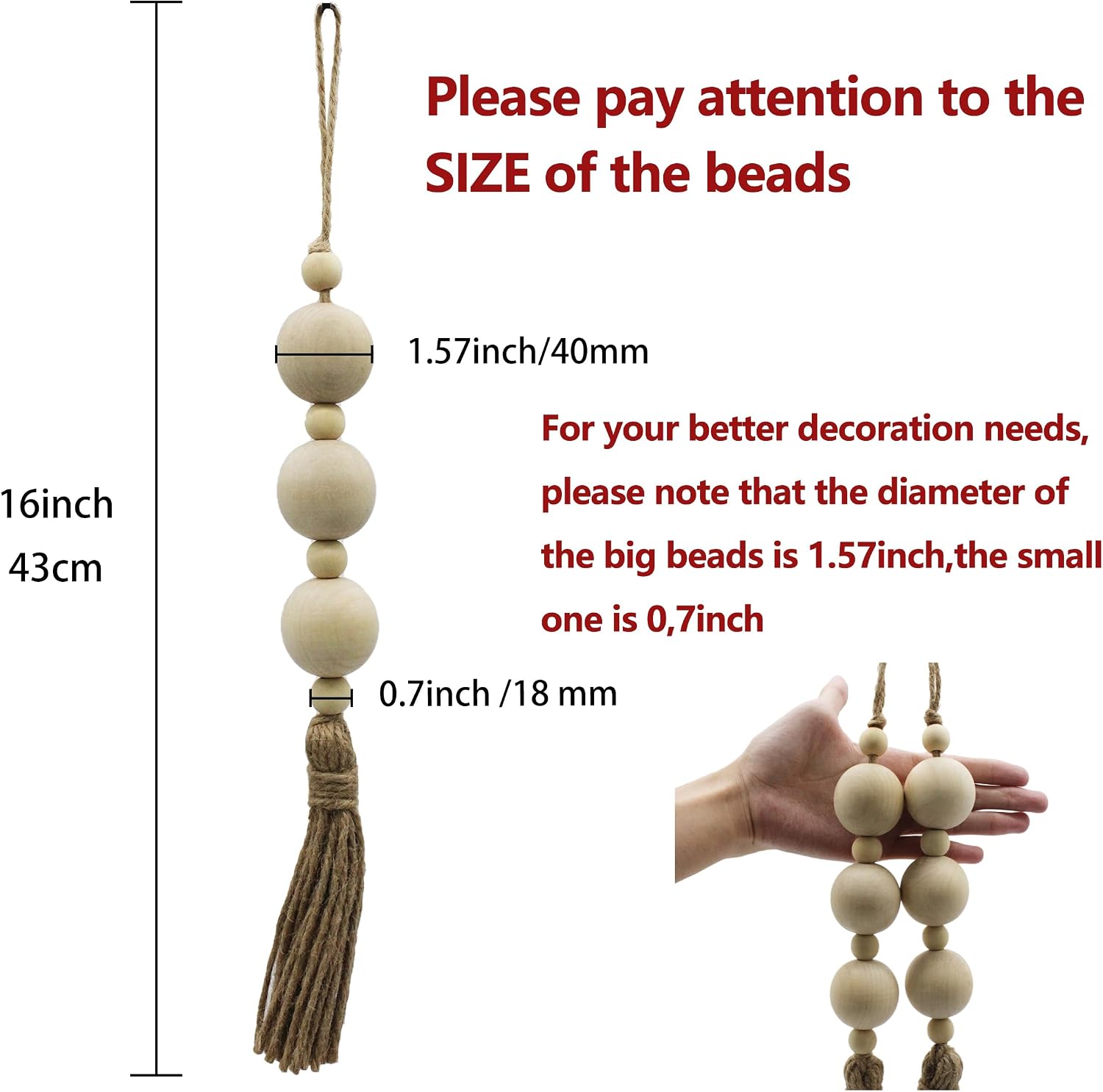 Farmhouse Decor Wooden Bead / Natural-style-2 / Set of 2
