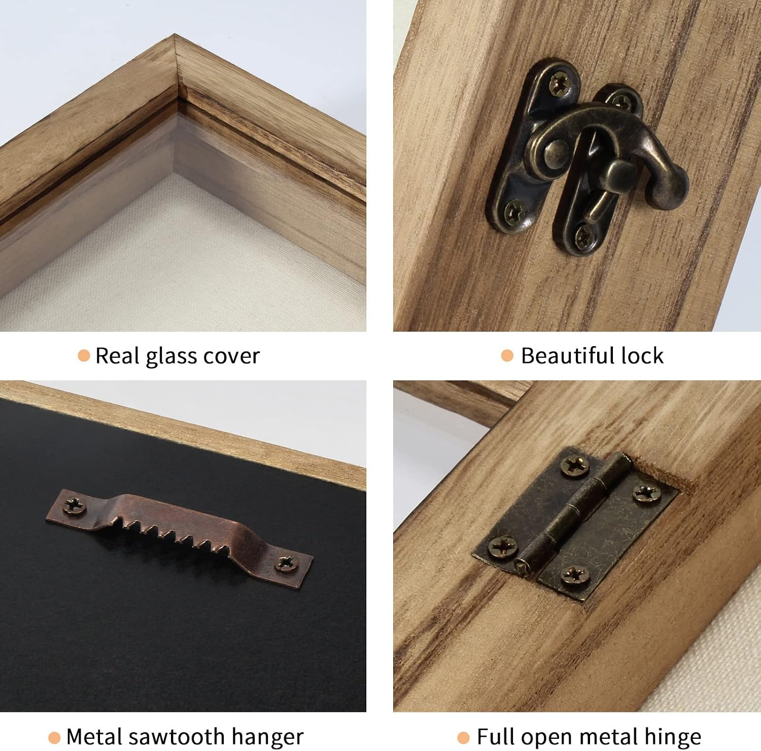 TJ.MOREE Shadow Box 11x11 Memory Display Case Wood Picture Frame Carbonized | Fits 9.4x9.4Inserts with Linen Back &