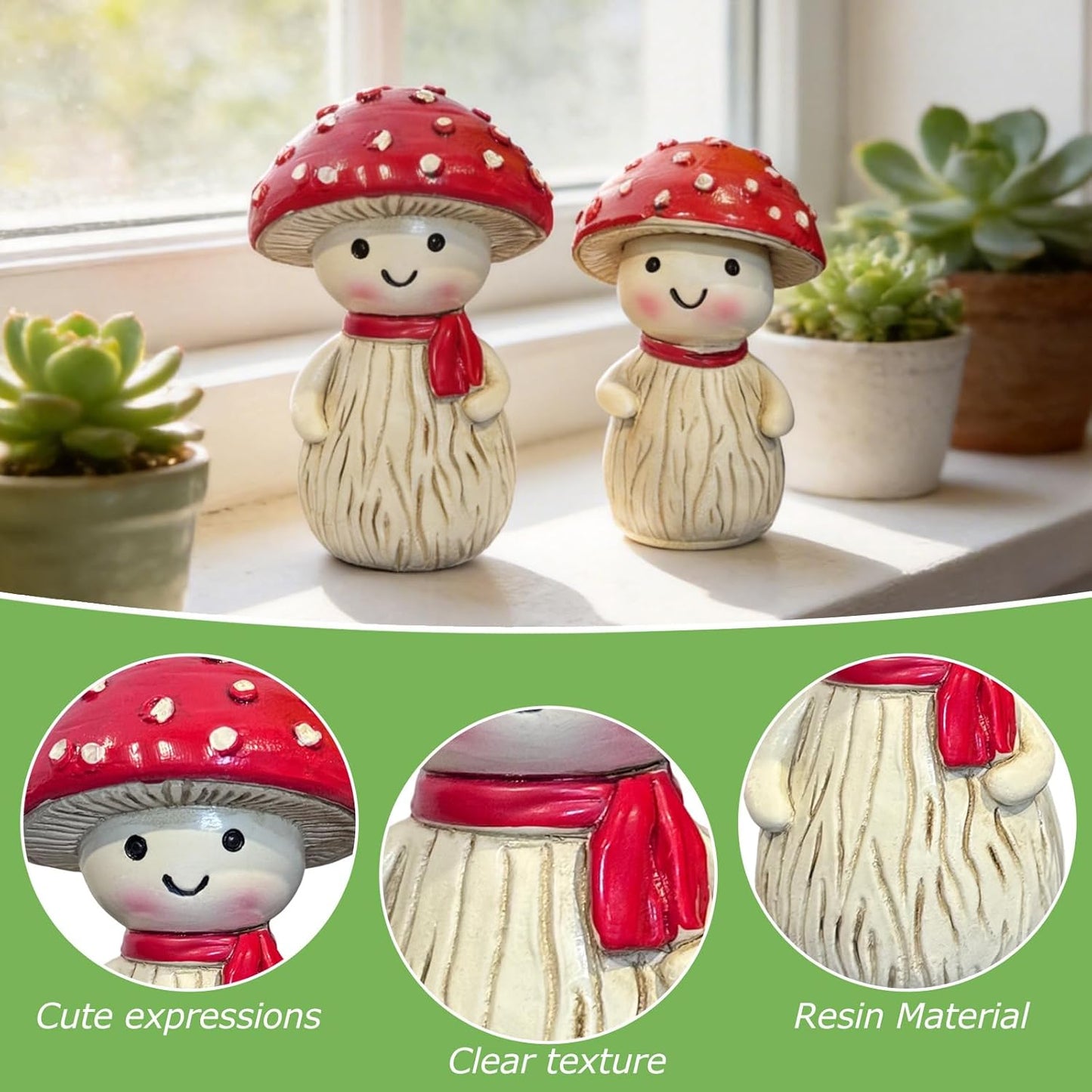 Mushroom decor figurines / 3 x 2 / Set of 2