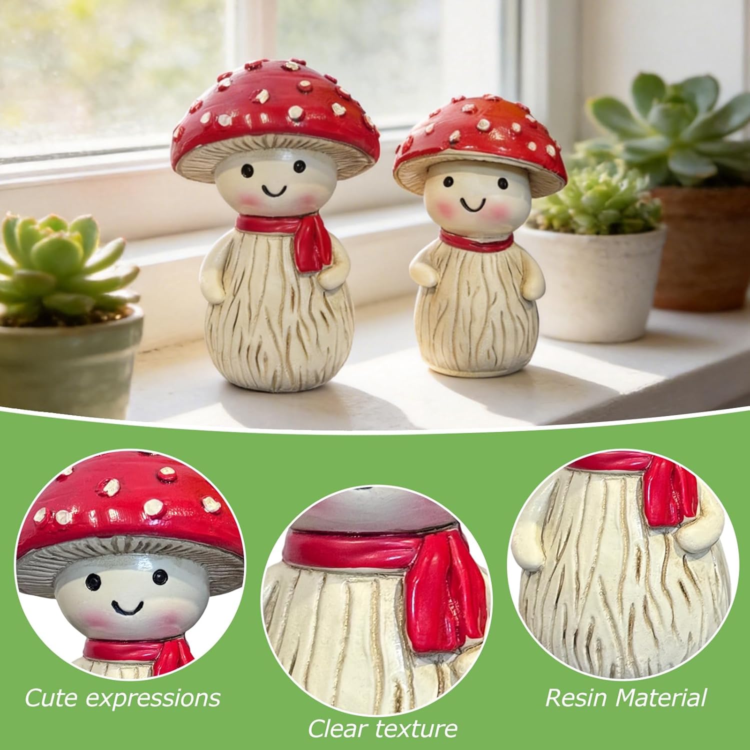 Mushroom decor figurines / 3 x 2 / Set of 2
