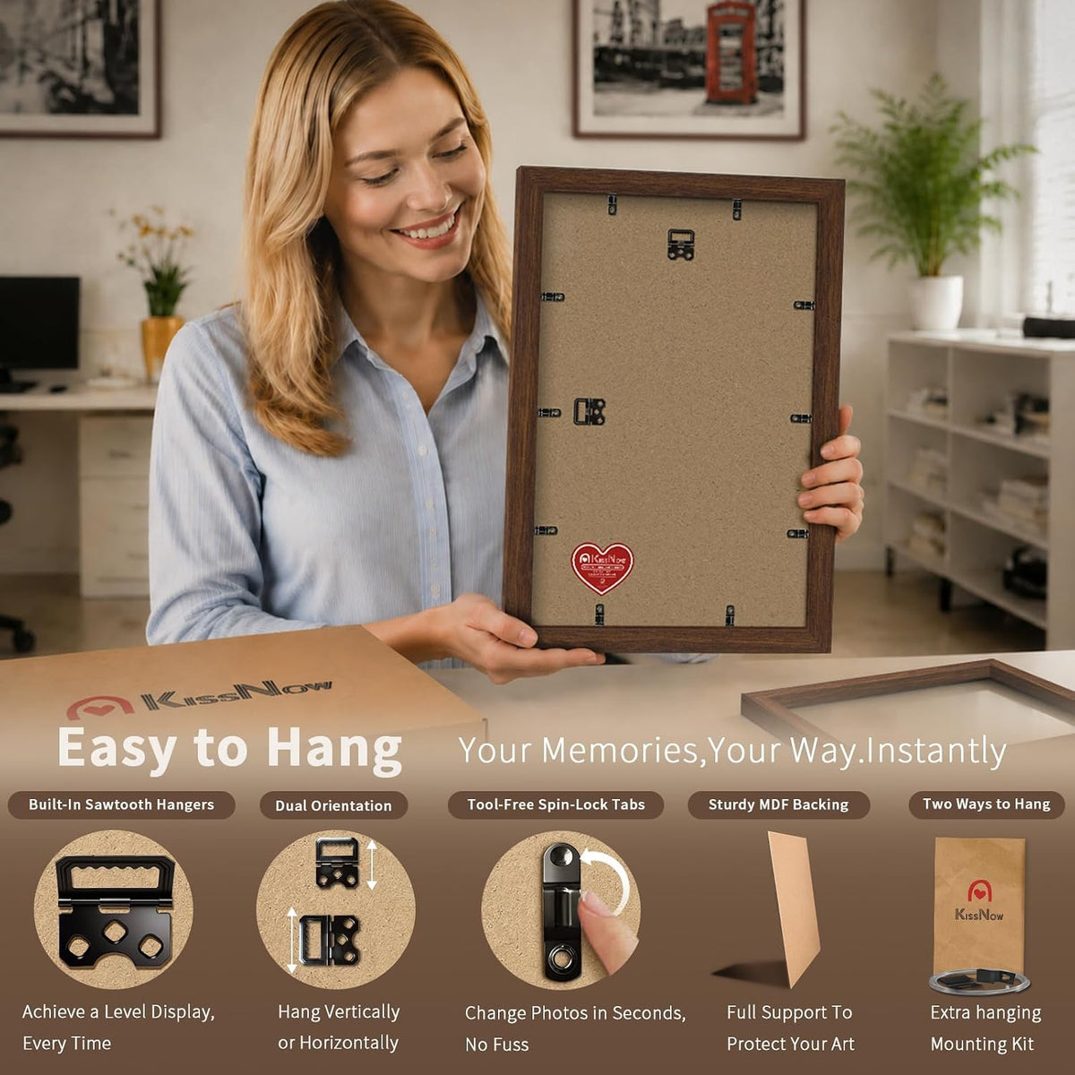 12x18 Poster Frame 4 Pack, Brown Solid Wood, Gallery Wall Hanging | Thick & Wide Border, HD Tempered Glass, Vertical or