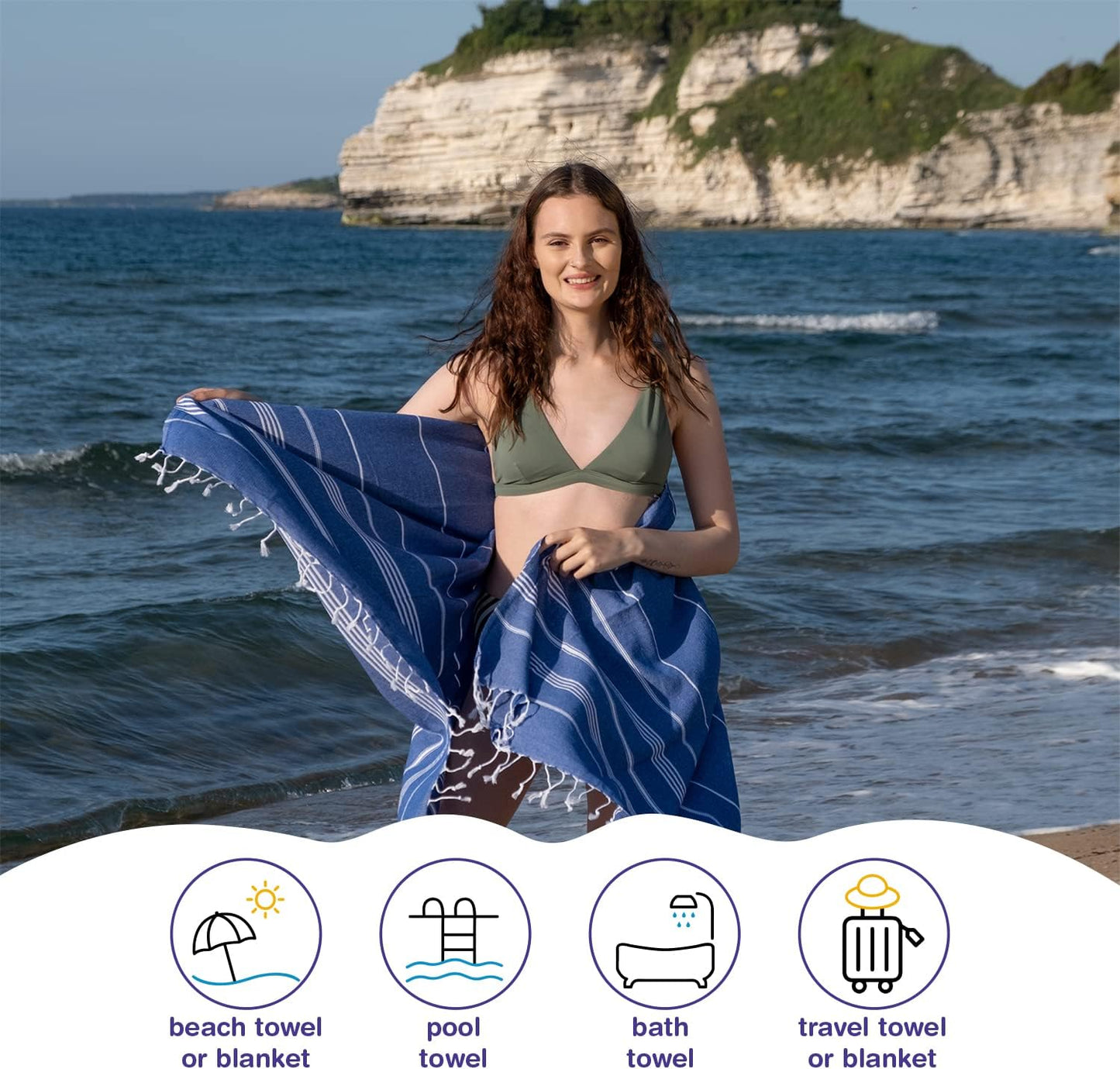 Turkish Beach Towel Oversized 39x71 Set of 6 | 100% Cotton Turkish Bath Towels Sand Free Quick Dry Towel Extra Large