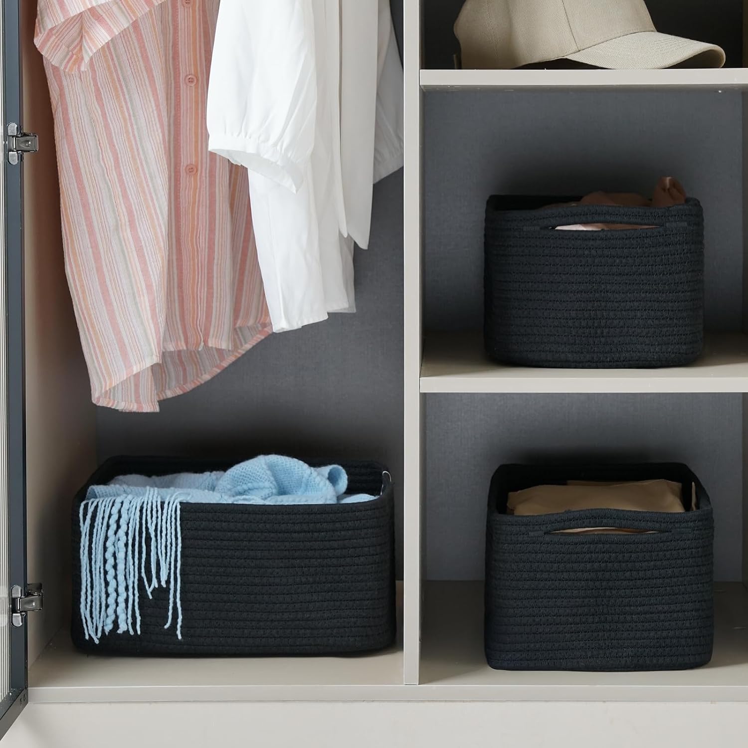 Woven Shelf Toy Basket / 11.8"lx7.8"wx5.1"h / Black / Set of 3