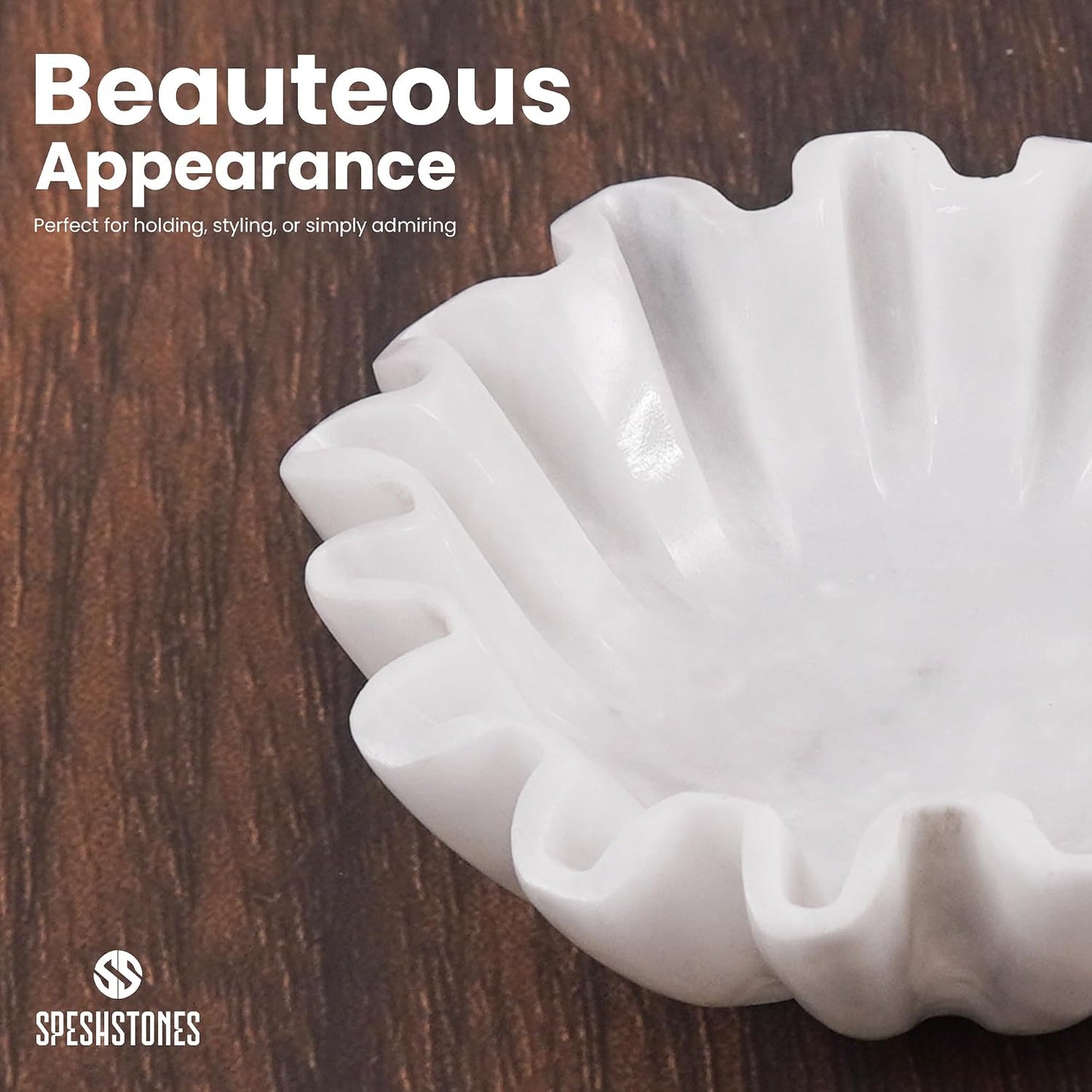 Marble Scalloped Bowl Handmade Ruffle Bowl / White / 6 Inches