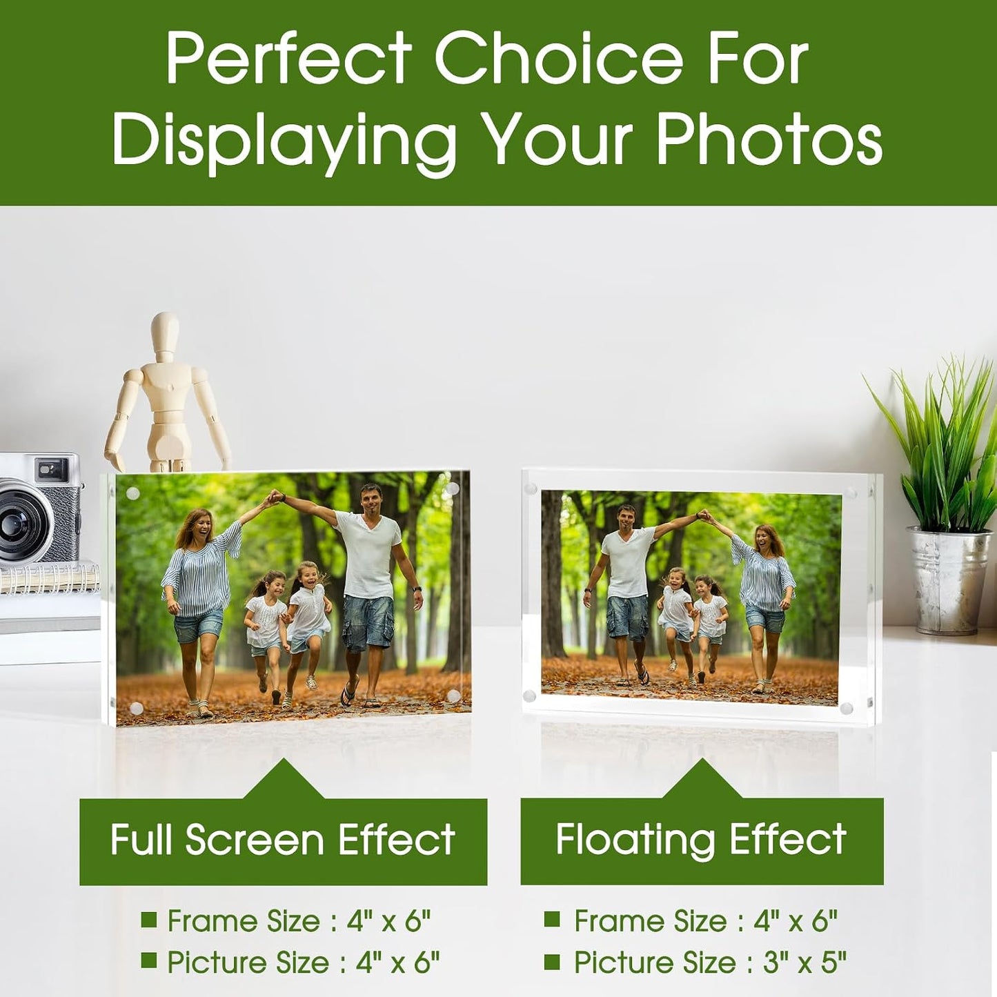 SYNTRIFIC 4x6 Acrylic Frames 6 Pack,10+10mm Thickness Acrylic Picture Frames,Freestanding Double Sided Magnetic Picture