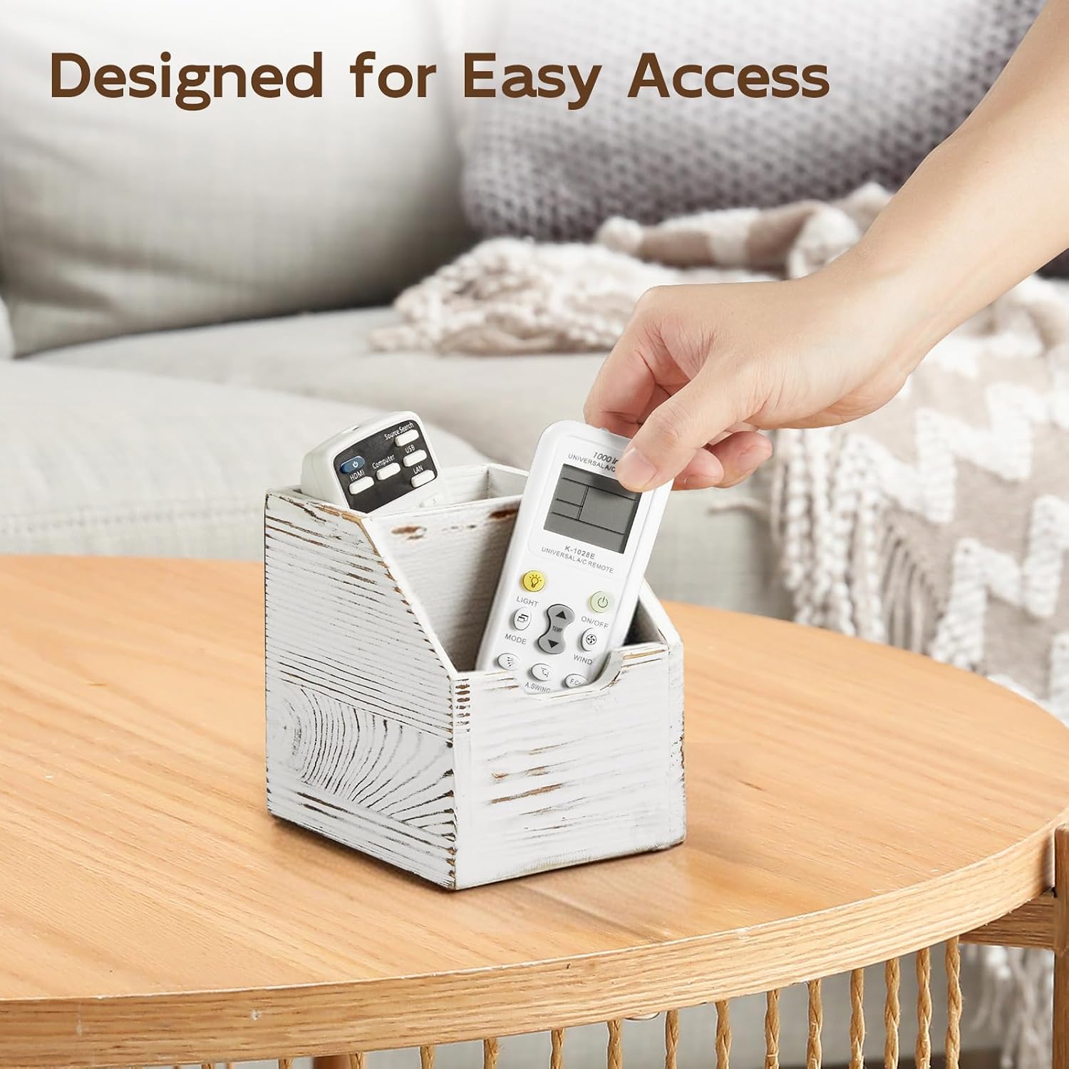 TV Remote Holder / Rustic White / 2 Slots