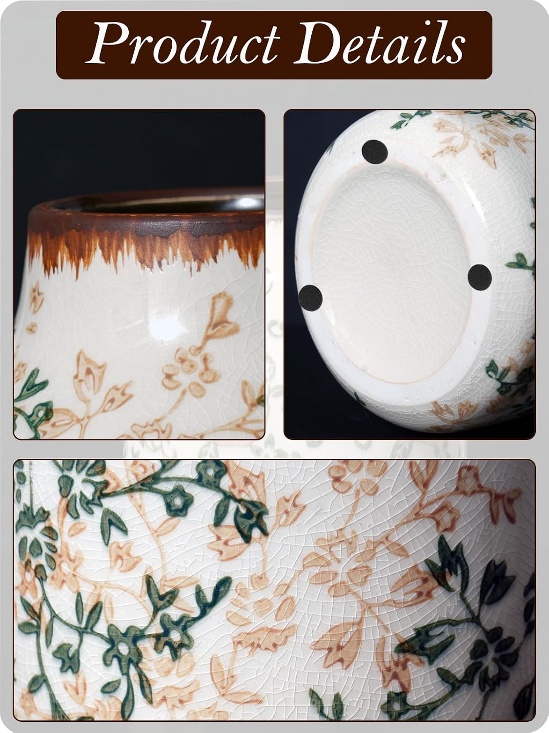 Vintage Ceramic Vase / Beige and Green-002 / 7.8 Inch