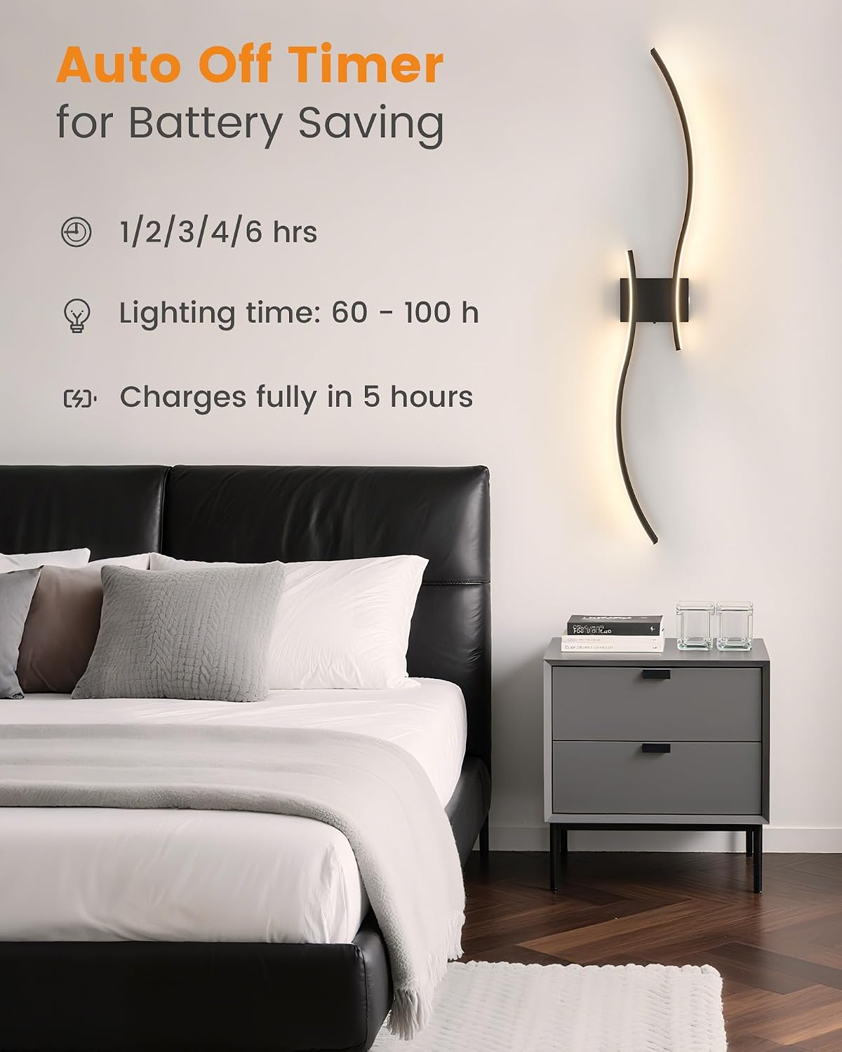 VOLISUN Battery Operated Wall Sconces Set of Two, 39.4 inch Wireless Wall Sconces, 3000K-6500K Dimmable Wall Lamps with