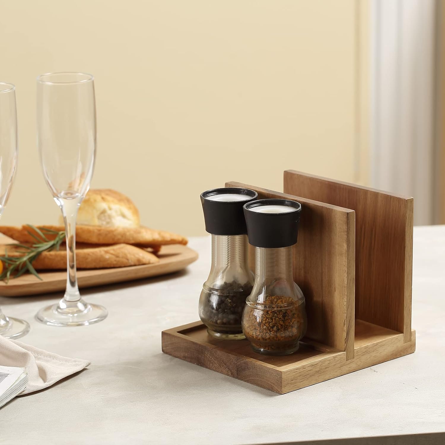 Napkin salt pepper holder Wooden Napkin Holder for Salt and Pepper Shakers Caddy / Natural
