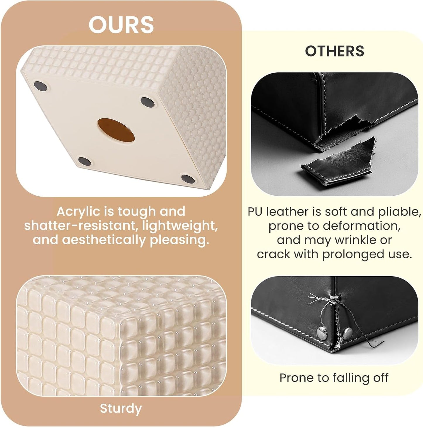 Square Modern Facial Acrylic Tissue Holder / Beige / Tissue Box Cover