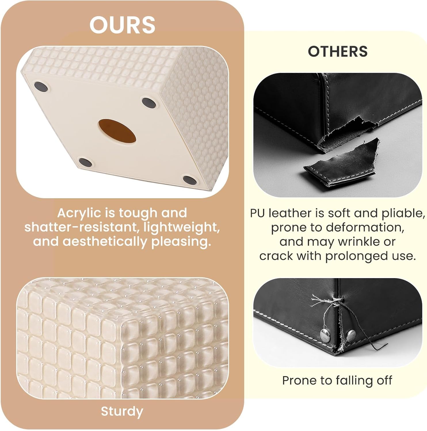 Square Modern Facial Acrylic Tissue Holder / Beige / Tissue Box Cover