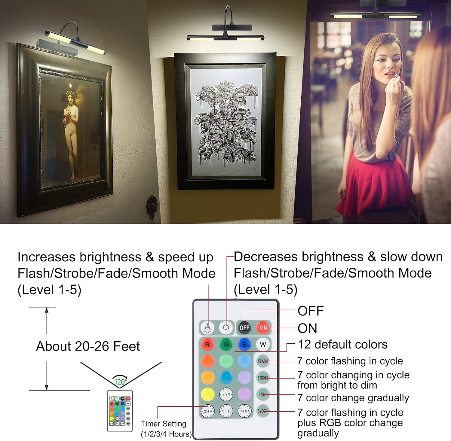 LUXSWAY Picture Lights Rechargeable,Painting Light for Picture with Aluminum Finish,Upgrade 12 Color Changing Art
