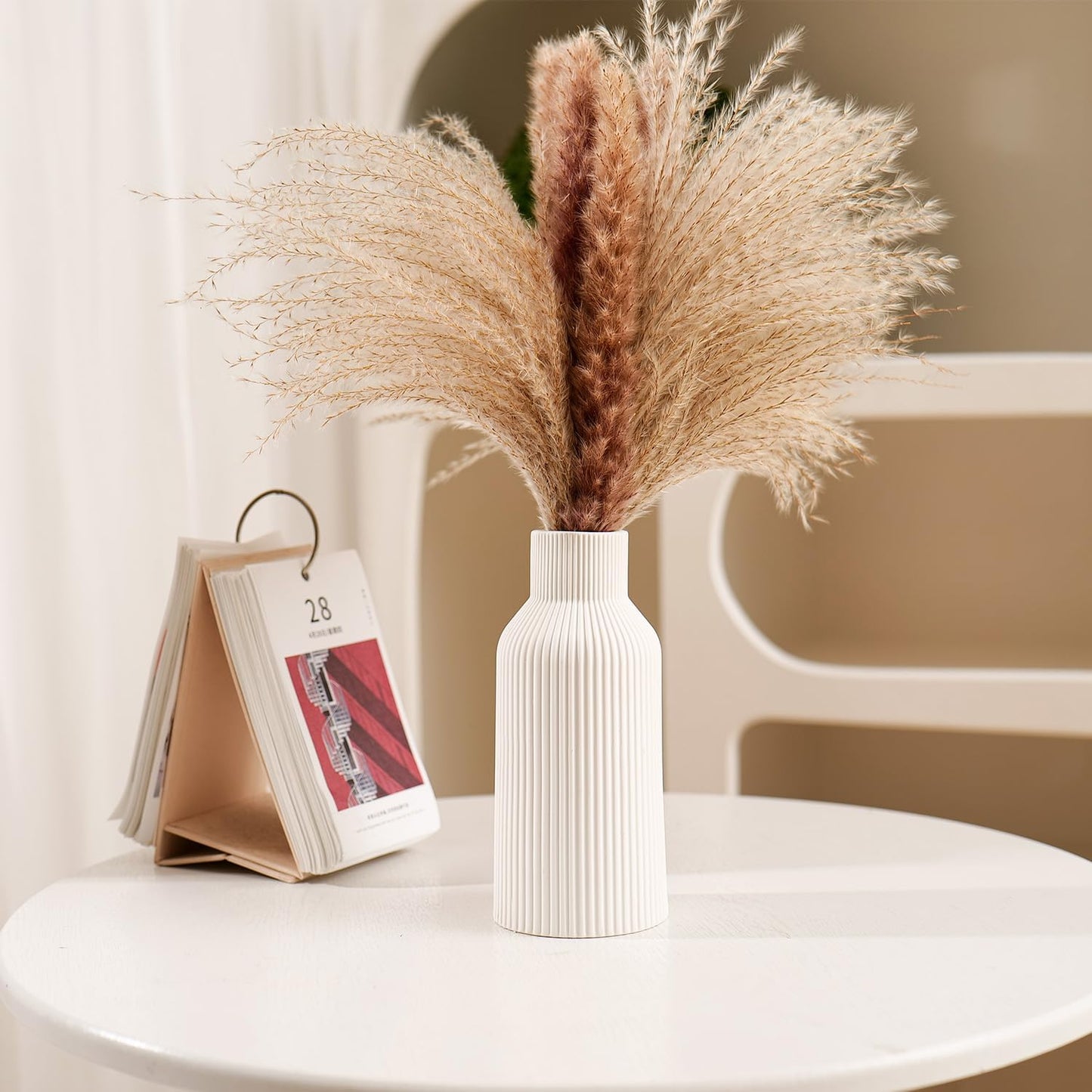 Bohemian Ceramic Vase / White / 7in