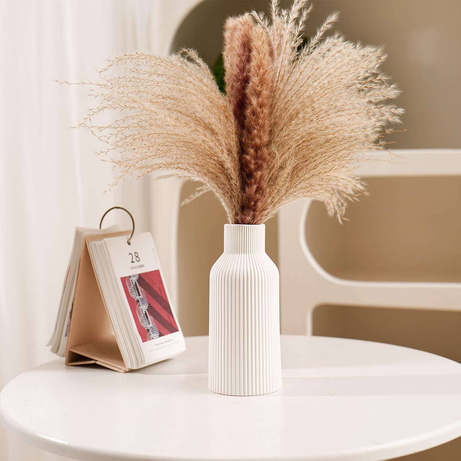 Bohemian Ceramic Vase / White / 7in