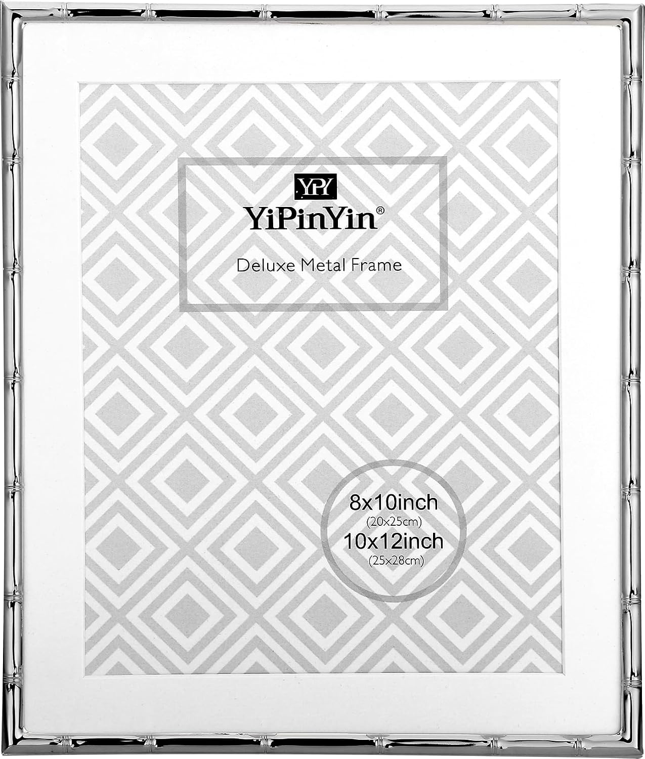 YiPinYin 10x12''Bamboo Detail Silver Metal Photo Frame with Acid Free Mat for 8x10'' Set of 2,Elegant Narrow Plated