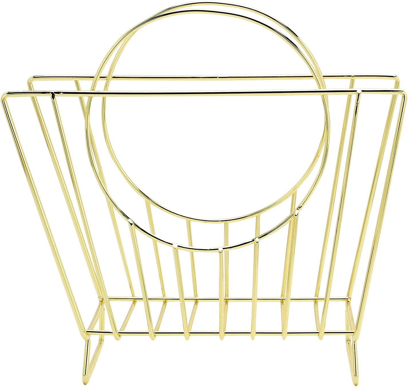 MyGift Brass Metal Magazine Holder, Mid-Century Document File Rack | Bag-inspired silhouette stores magazines, files