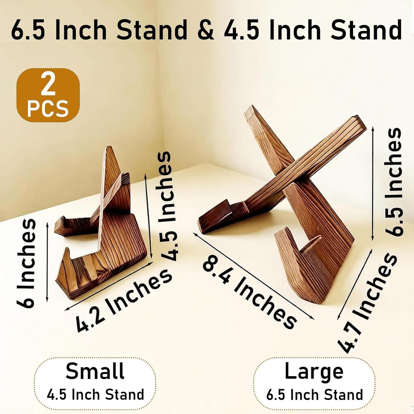 Plate Stands for Display Bowl Wooden Picture Frame Holder Cookbook Stand Decorative Table / 6.5 Inch