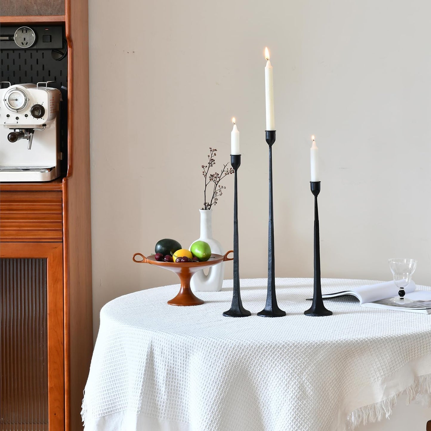 Set of 3 Candle Stick Holders,Iron Black Candlestick Holders, Fits 3/4 inch Thick Candles, Tapered Candle Holders Tall