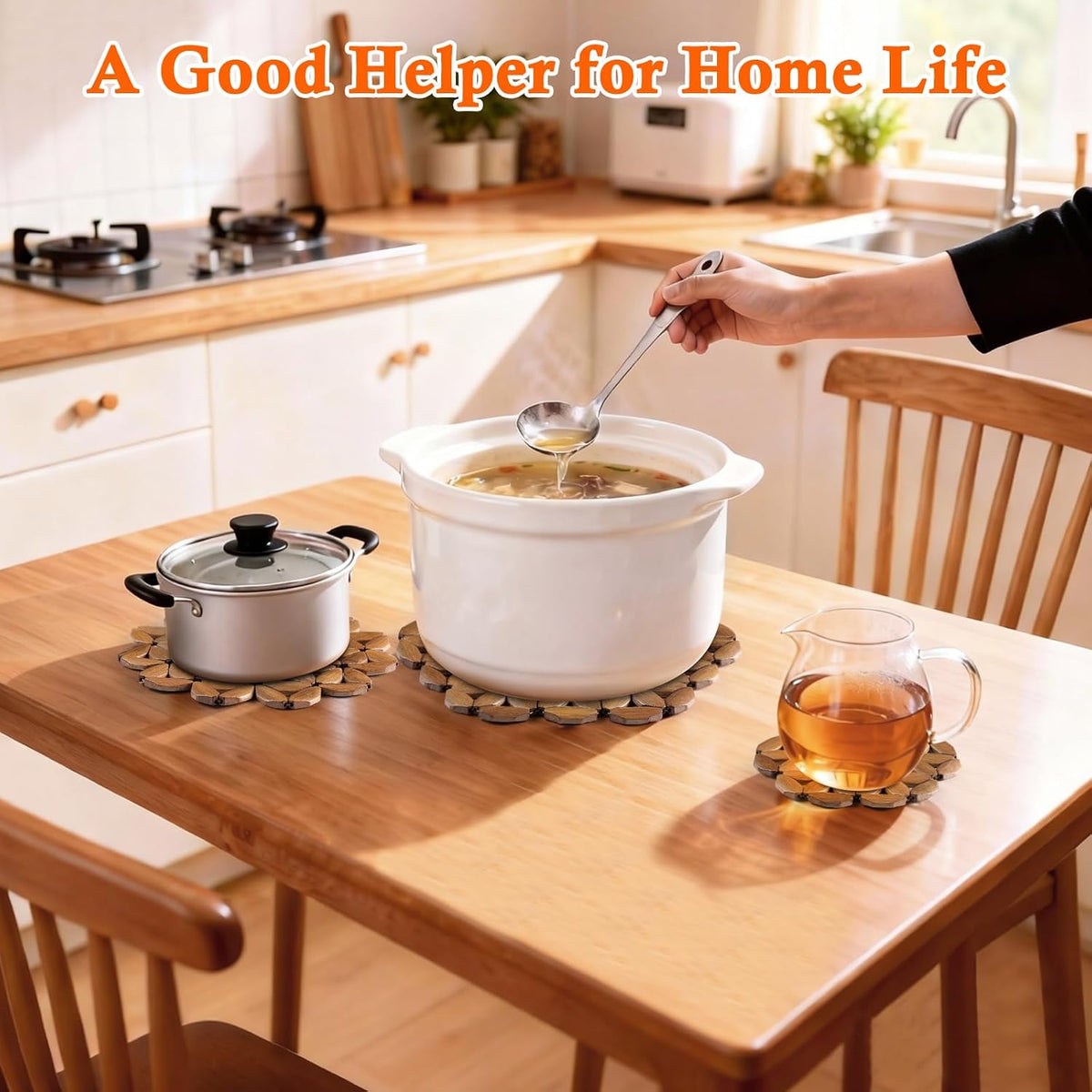 9 Pack Bamboo Trivet Mat for Hot Dishes, 6.5/8.3/10 Inch Heat Resistant Hot Pads Trivets, Hot Pad to Protect Your Table