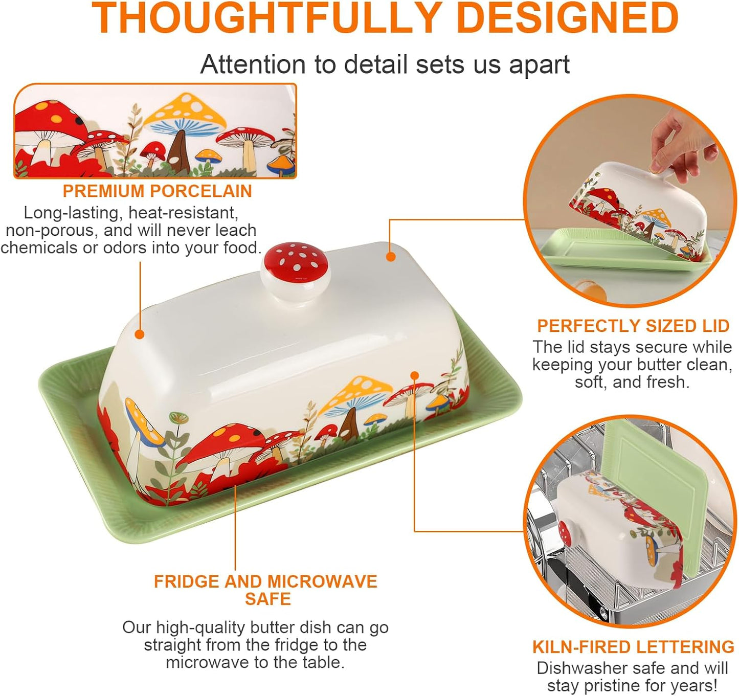 Ceramic Butter Container Mushroom Decor