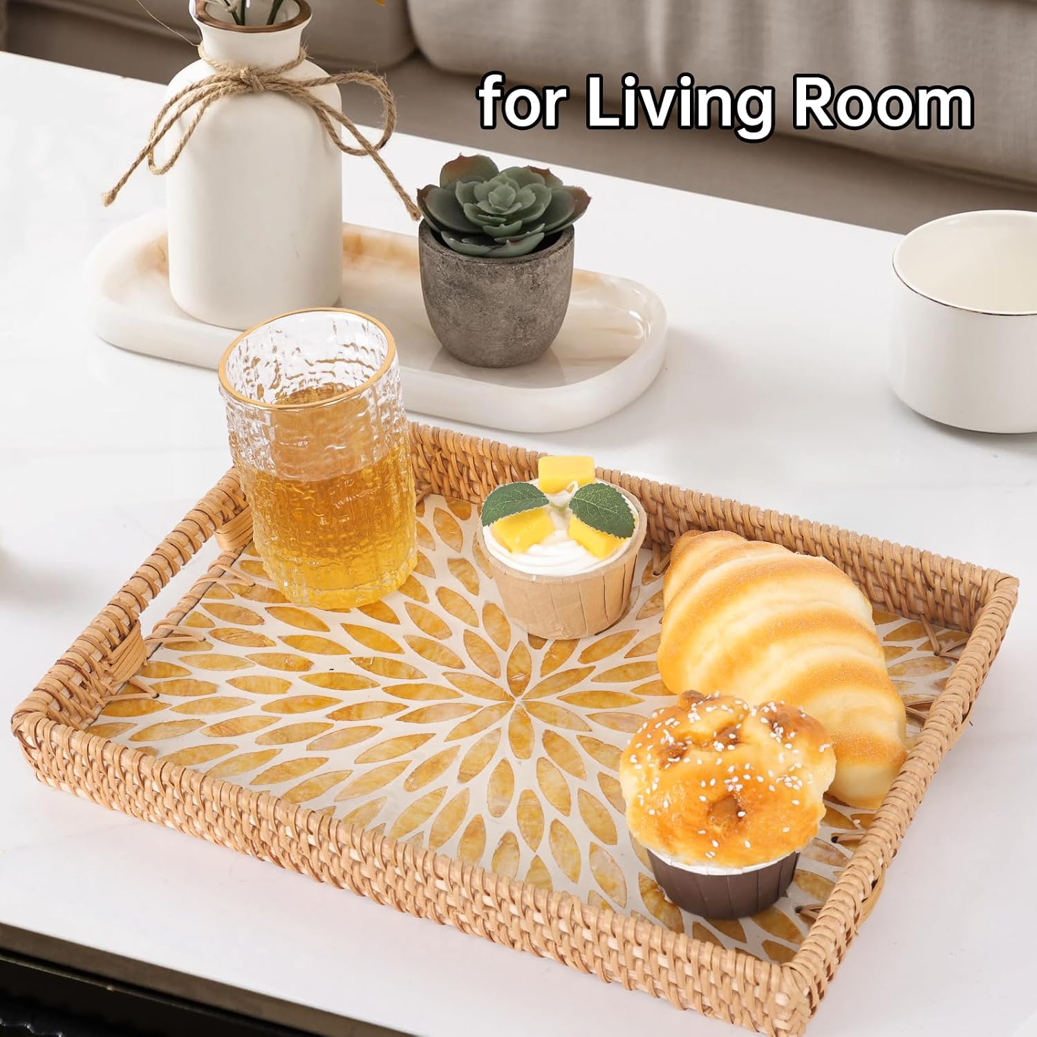 Rattan Serving Tray / Amber Leaf