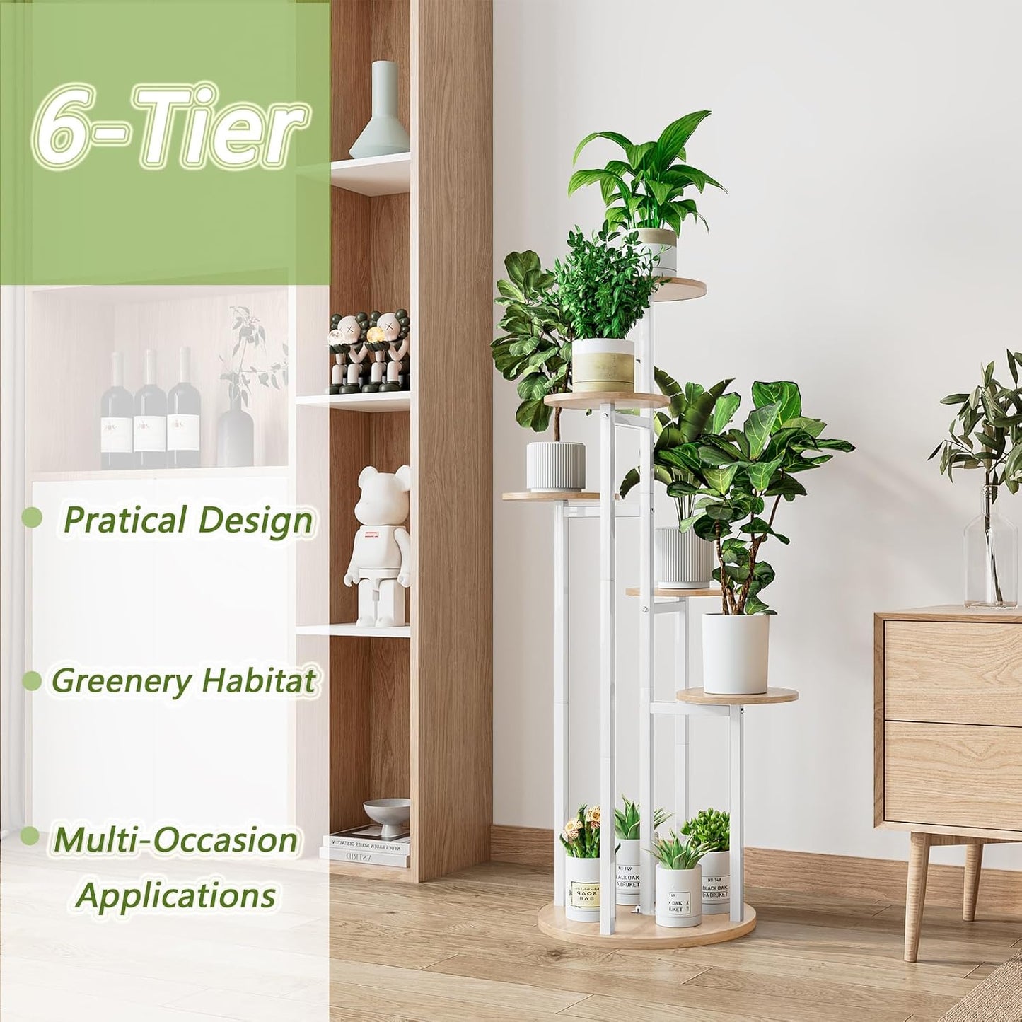 INGIORDAR 6 Tier Plant Stand Indoor Corner Tiered Holder Shelf Display Rack | Multiple Plants with MDF Top Board Metal