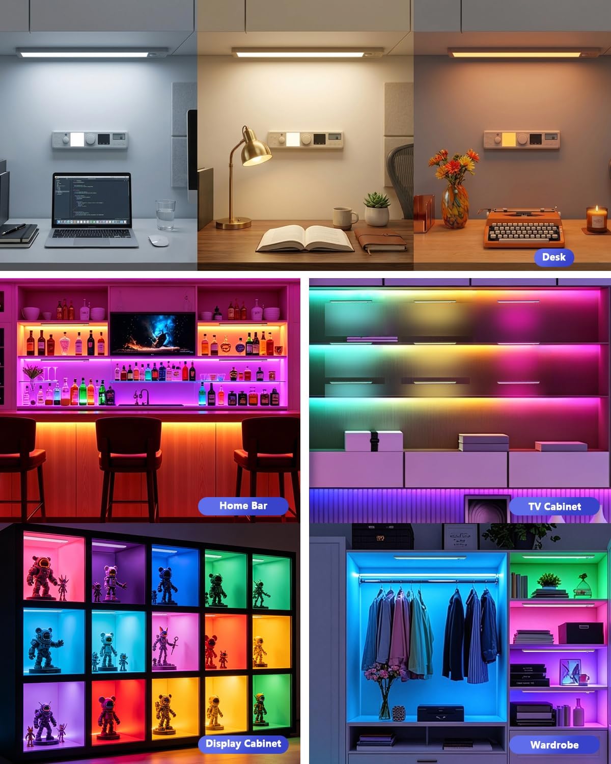 Under Cabinet Lighting,RGB Motion Sensor Night Lights,Rechargeable Under Cabinet Lights,15 Colors Dimmable Bar Light