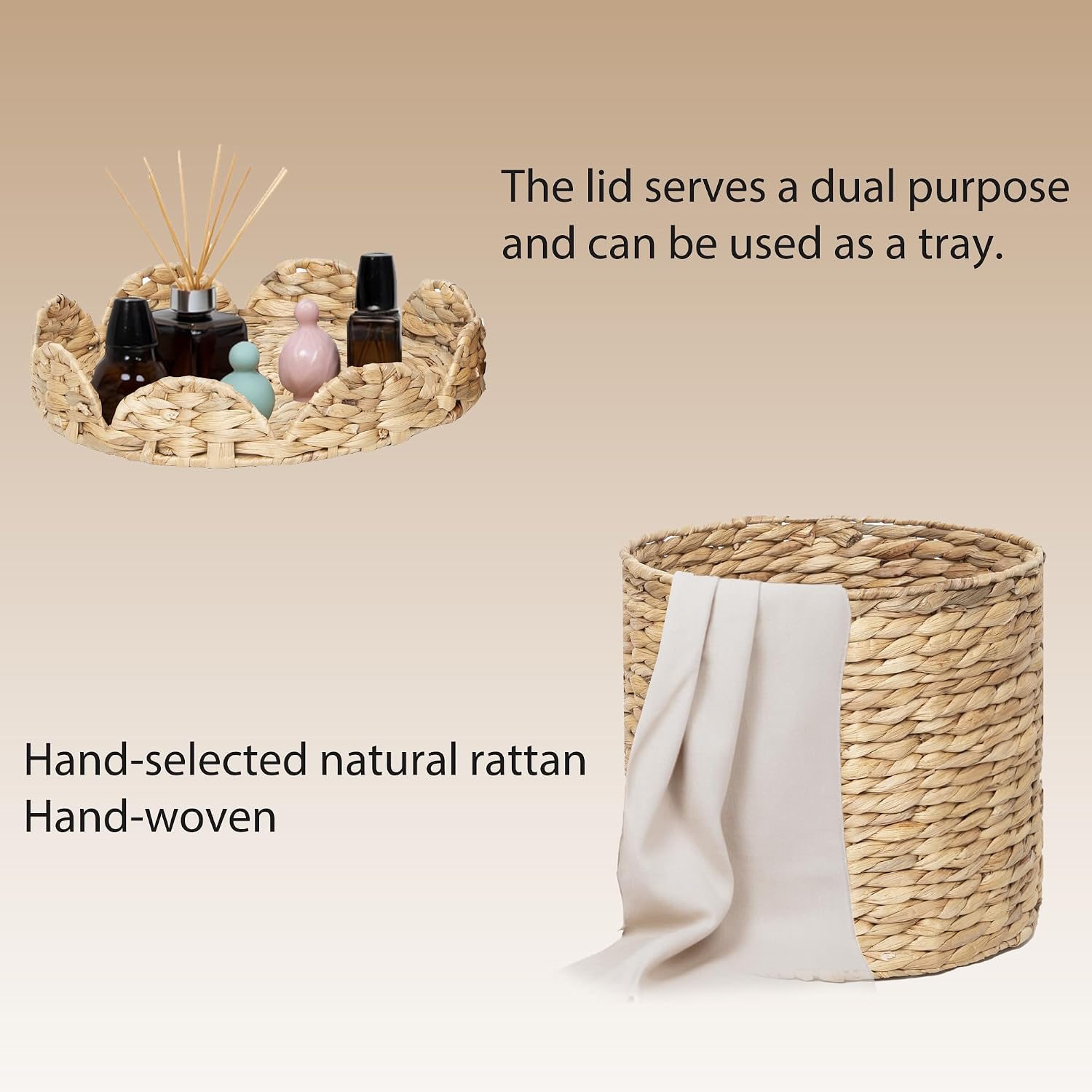 Water Hyacinth Woven scalloped basket / Small / Natural