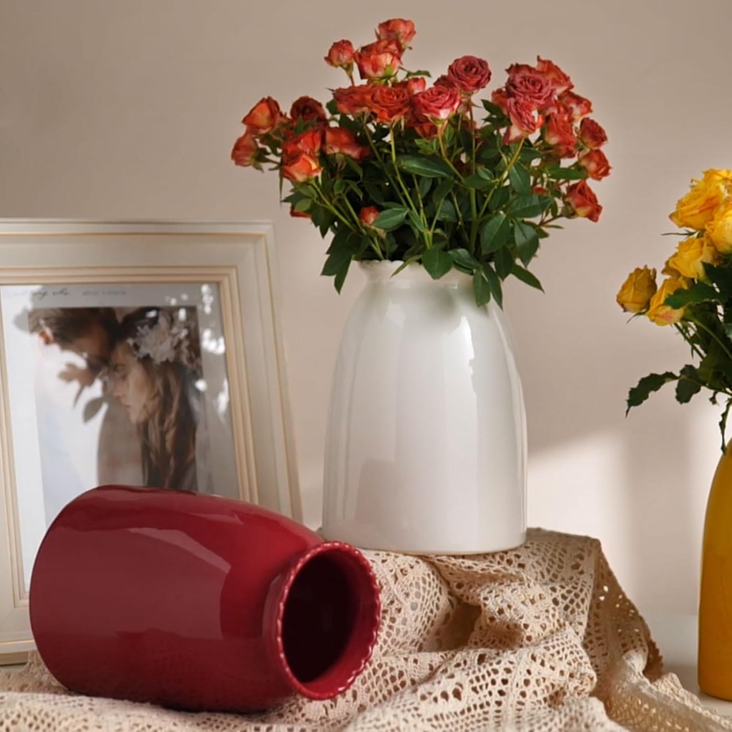 Modern Vases / White Flower Vase- Ceramic Vase for Flowers / White-8.5inch