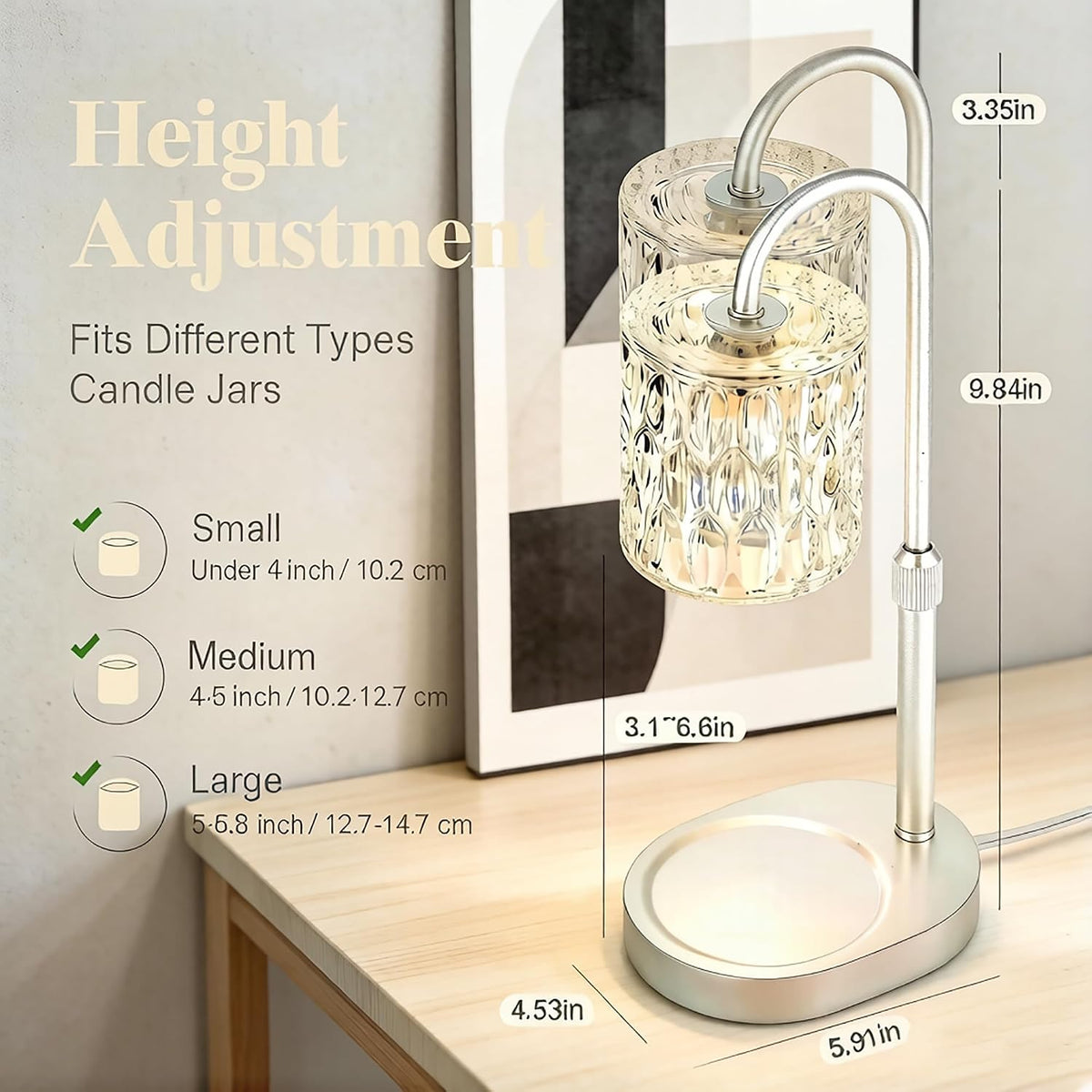 Dreamholder Electric Candle Warmer Lamp with Timer, Dimmable Candle Lamp with Adjustable Height, Wax Melter for Jar