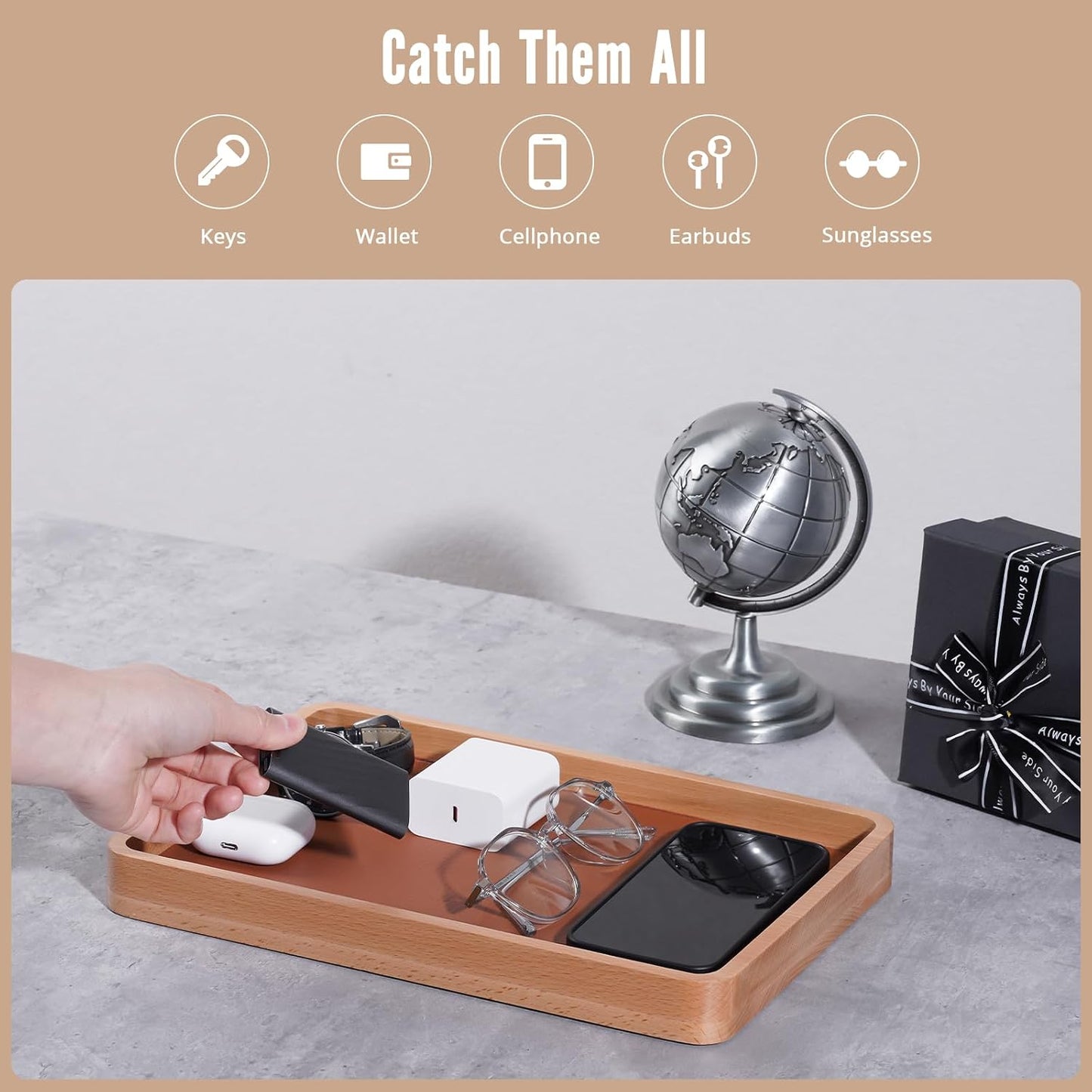 Wooden Valet Tray for Men / Light Brown