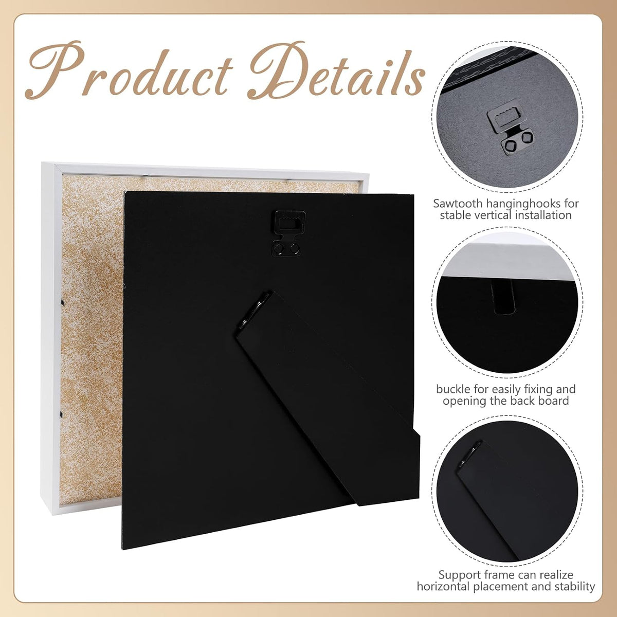 2 Pack 12x12 Shadow Box Frame Deep Shadow Boxes Display Cases with Stand | Wood Shadowbox Display on Tabletop or Wall