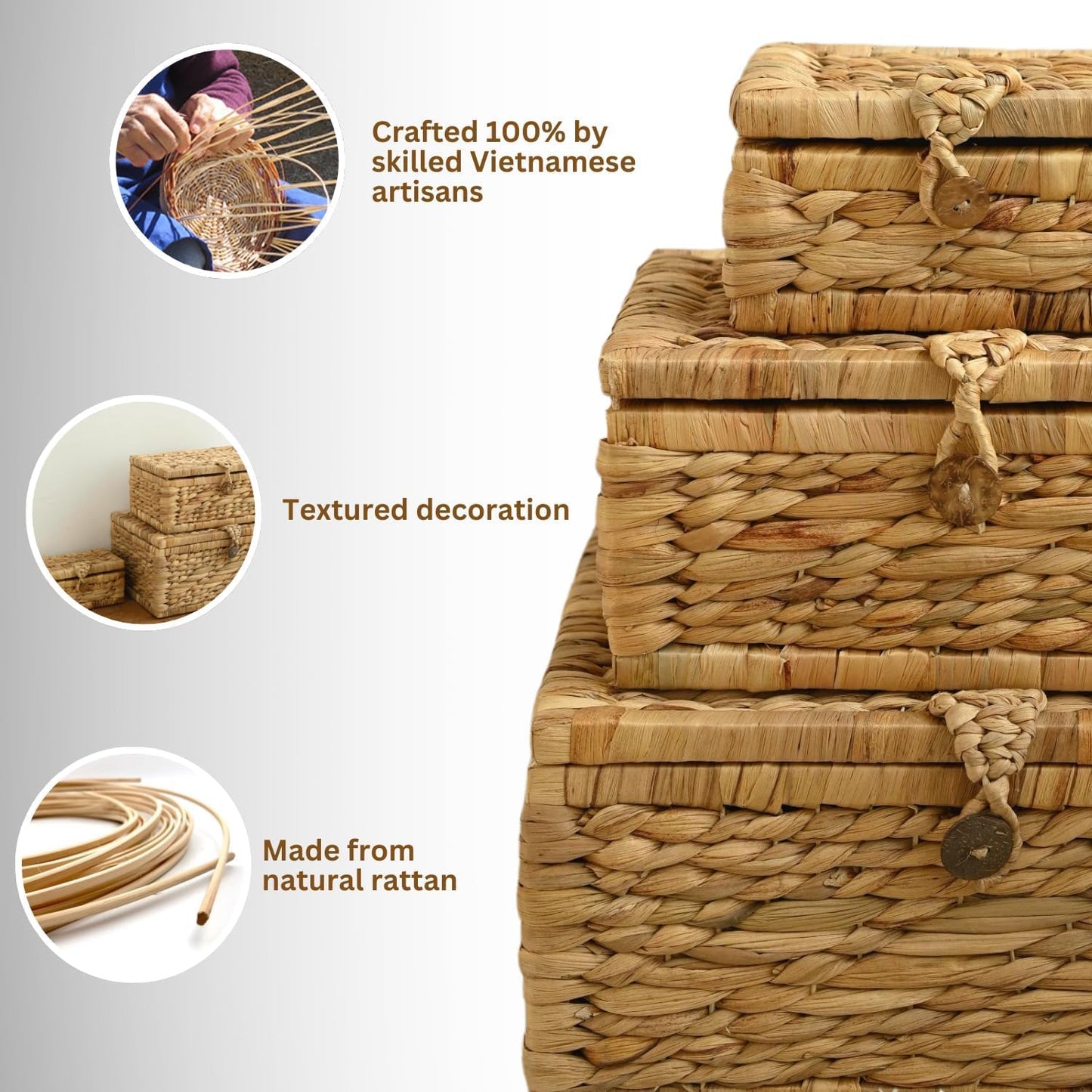 Wicker Storage Basket / Hyacinth Rectangle / Set of 3