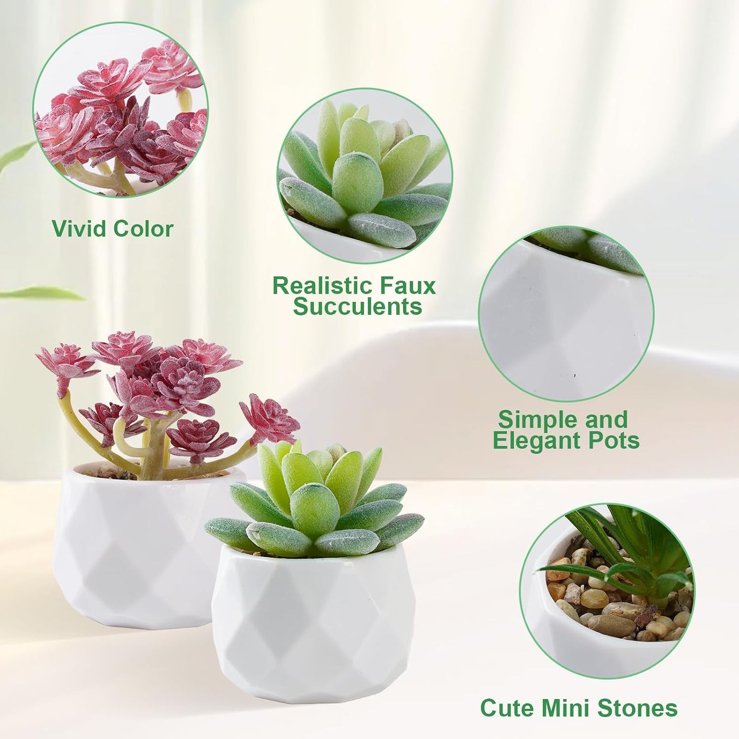 Succulents Plants Artificial in Plastic Pots / White / Set of 4