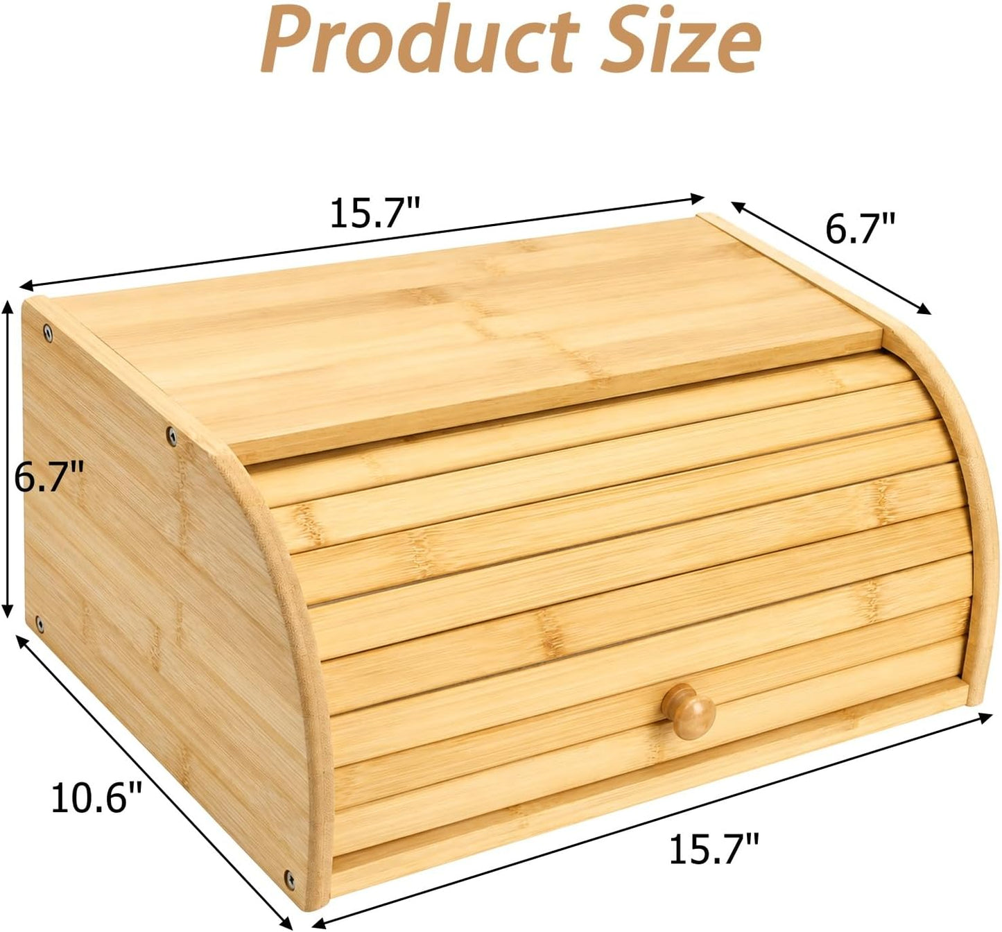 Lawei Bamboo Bread Box, Large Natural Roll Top Wood Bread Box, Countertop Bread Storage Bin, Bread Boxes Holder for