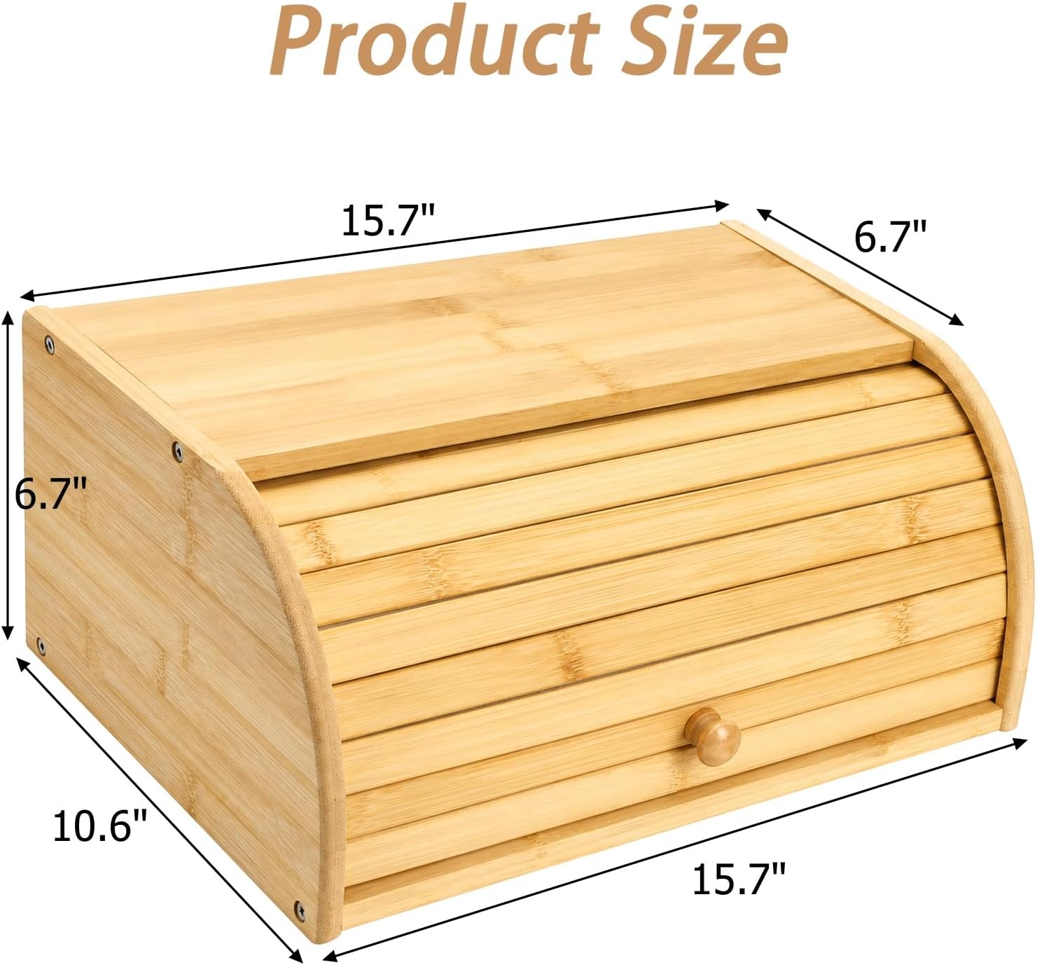 Lawei Bamboo Bread Box, Large Natural Roll Top Wood Bread Box, Countertop Bread Storage Bin, Bread Boxes Holder for