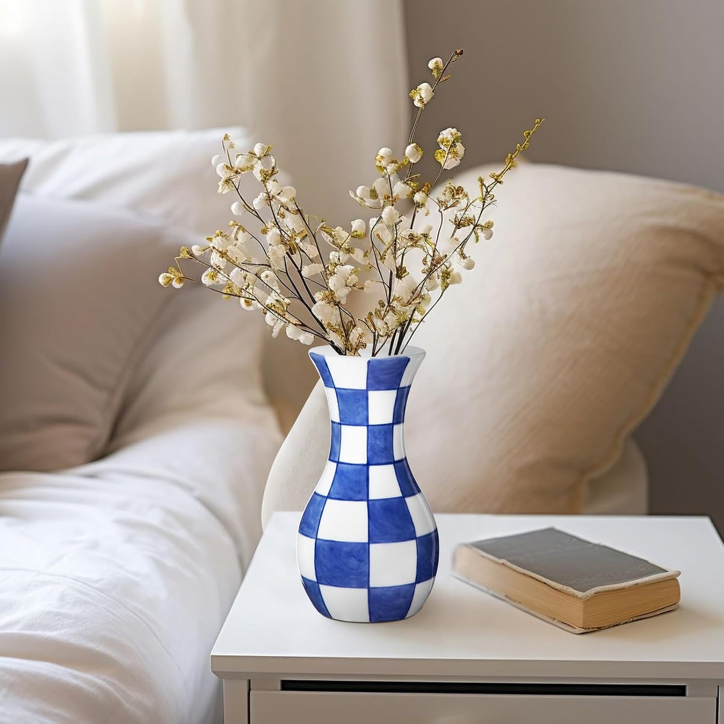 Bud Ceramic Flower Vase / # Plain Texture / Blue / 6 Inch / Set of 2