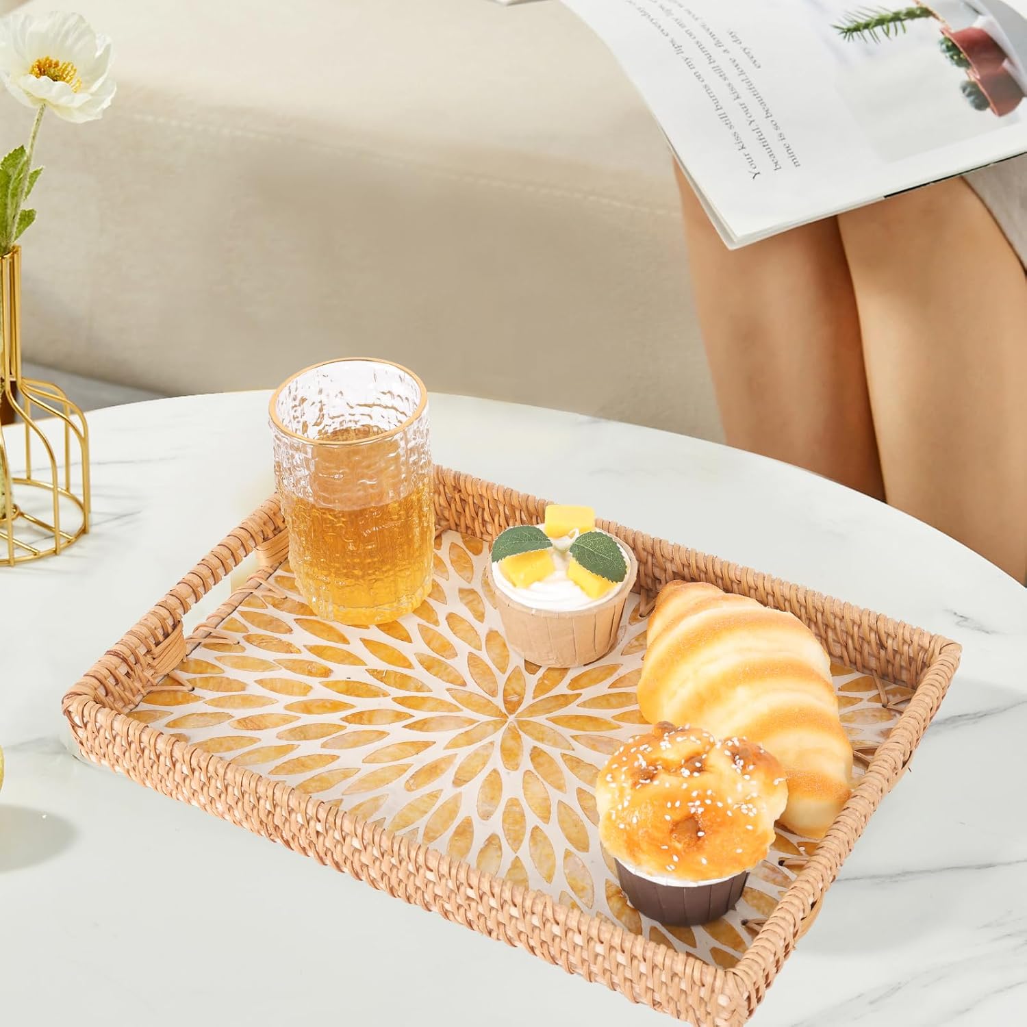 Rattan Serving Tray / Amber Leaf