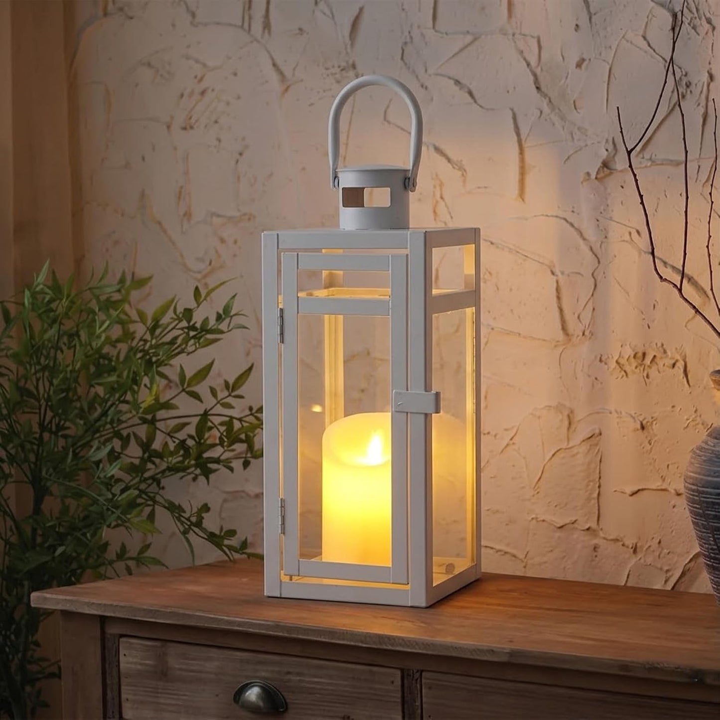 TRIROCKS Decorative Candle Lantern 12'' High Metal Candle Holder with Tempered Glass Perfect for Home Decor Living Room