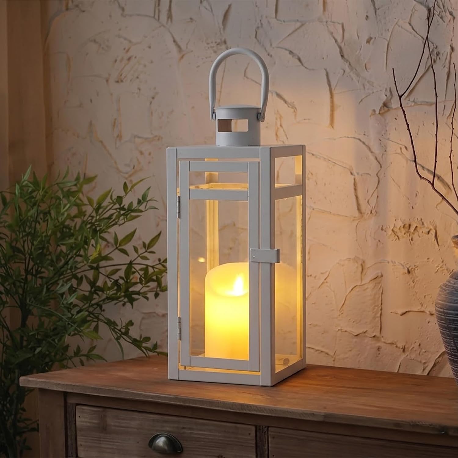 TRIROCKS Decorative Candle Lantern 12'' High Metal Candle Holder with Tempered Glass Perfect for Home Decor Living Room
