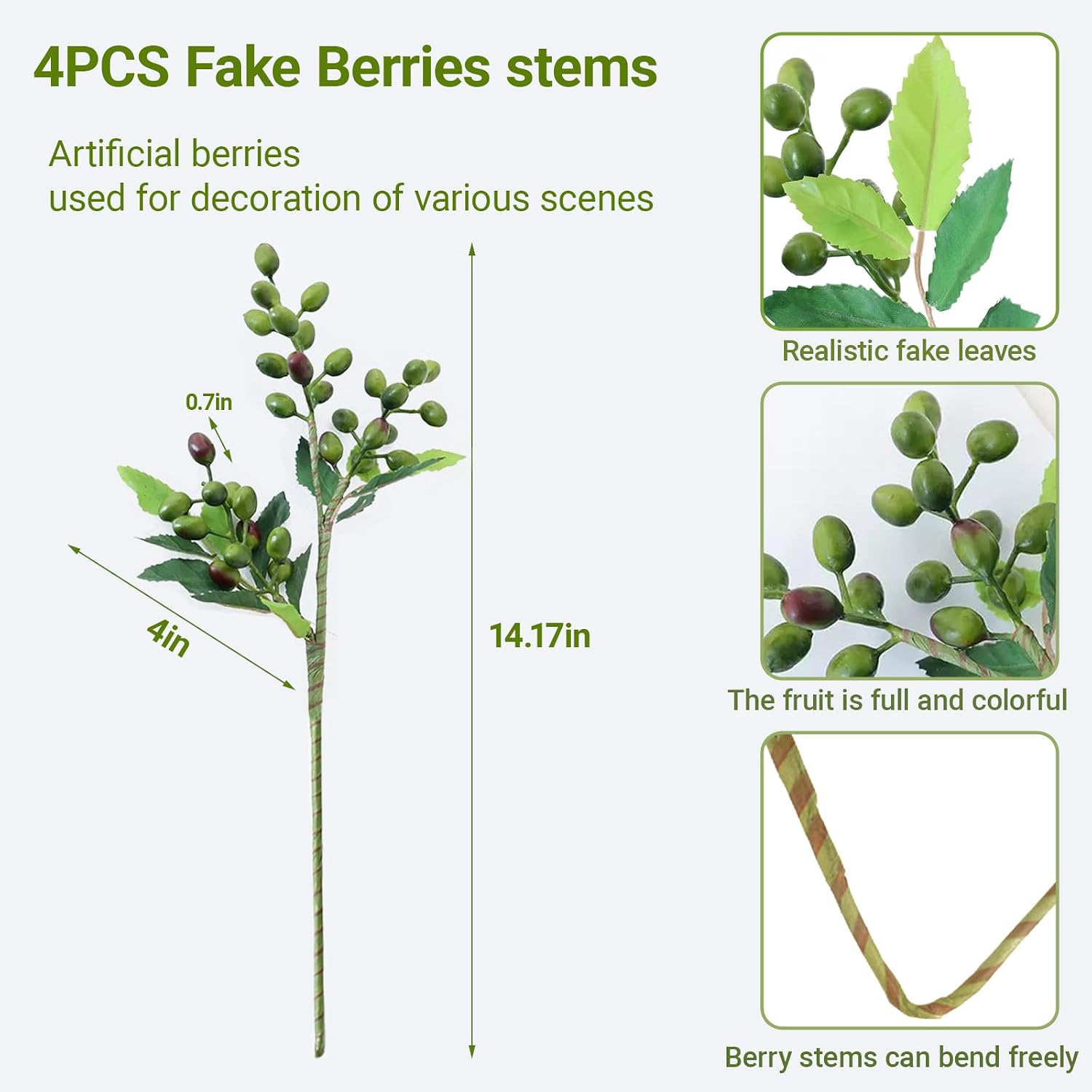 Artificial Greenery Faux Olive Berry Stems Fake Berries Branches Artificial Olive / Green / Set of 4