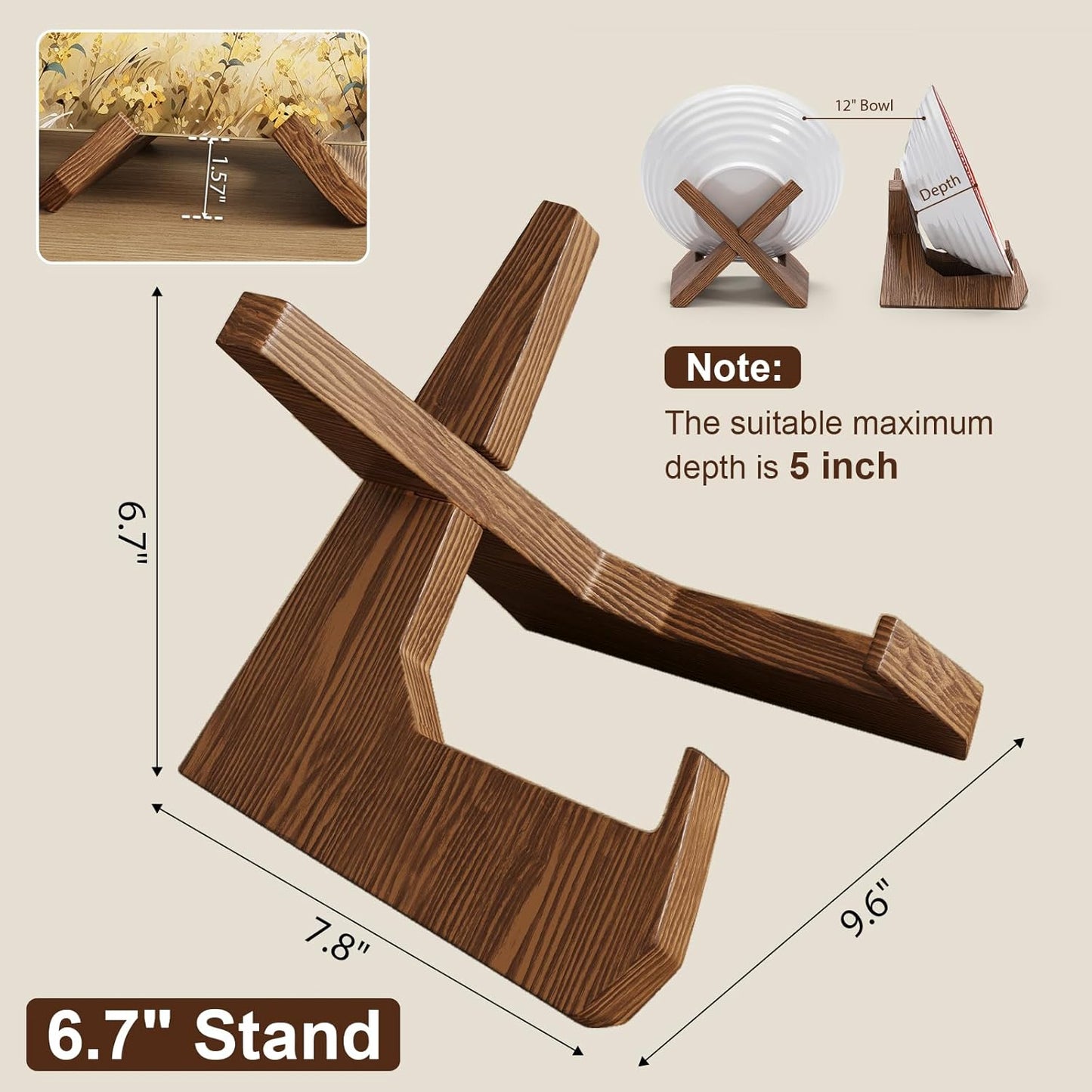 Wooden Plate Stand Deep / 6.7 Inch / 12 Inch