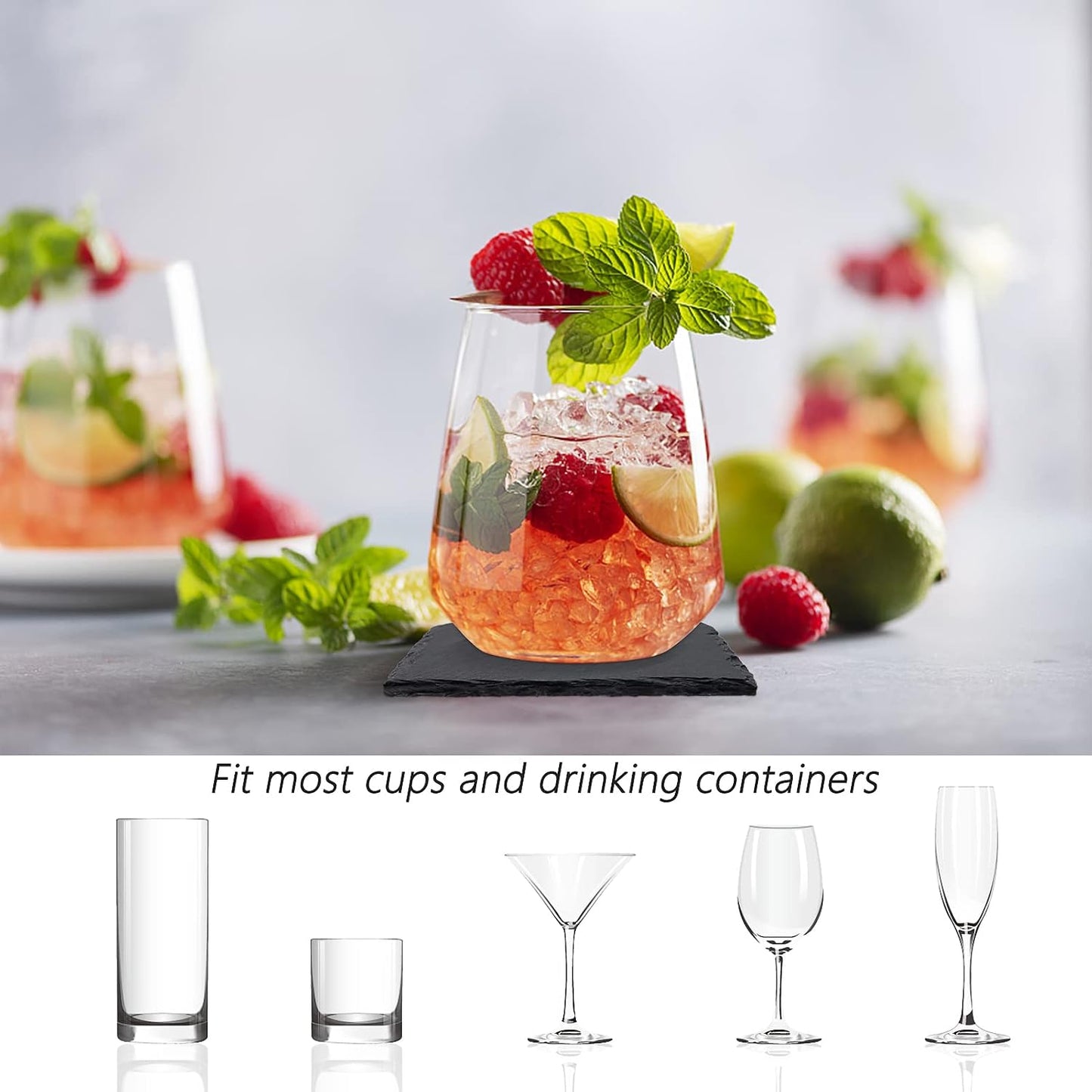 Square Slate Drink Coasters Set / 4 Square Coasters / Black / 4 Inch / Set of 4